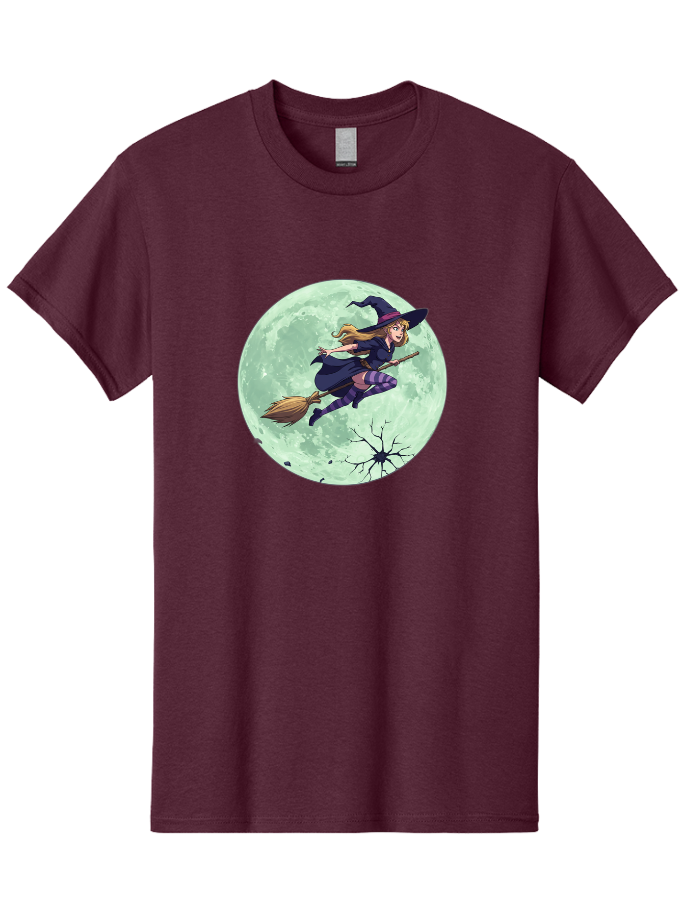 Witch-Flying-Broomstick Men'S Graphic Tee, 100% Cotton, Comfortable Casual Summer Wear, Machine Washable, Witch Flying On Broomstick, Full Moon, Halloween Magic, Fantasy Illustration, Mystical Night, Supernatural Creatures, Cartoon Style Bad919