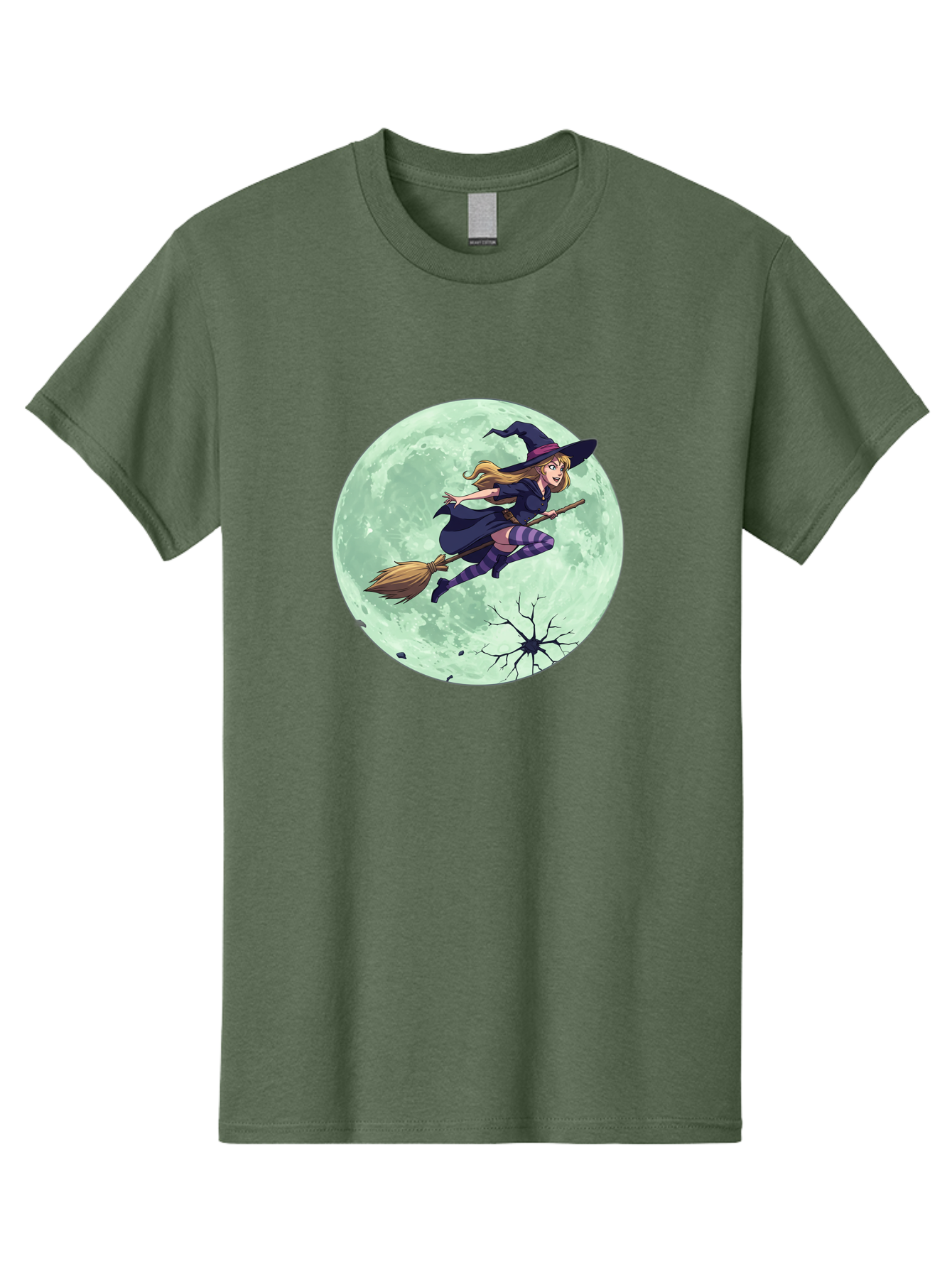 Witch-Flying-Broomstick Men'S Graphic Tee, 100% Cotton, Comfortable Casual Summer Wear, Machine Washable, Witch Flying On Broomstick, Full Moon, Halloween Magic, Fantasy Illustration, Mystical Night, Supernatural Creatures, Cartoon Style Bad919
