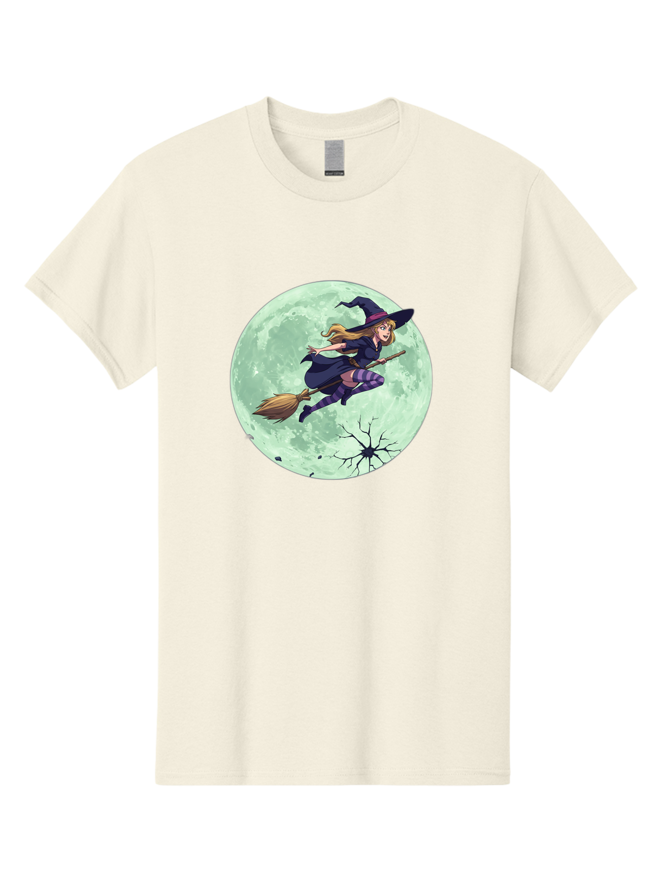 Witch-Flying-Broomstick Men'S Graphic Tee, 100% Cotton, Comfortable Casual Summer Wear, Machine Washable, Witch Flying On Broomstick, Full Moon, Halloween Magic, Fantasy Illustration, Mystical Night, Supernatural Creatures, Cartoon Style Bad919