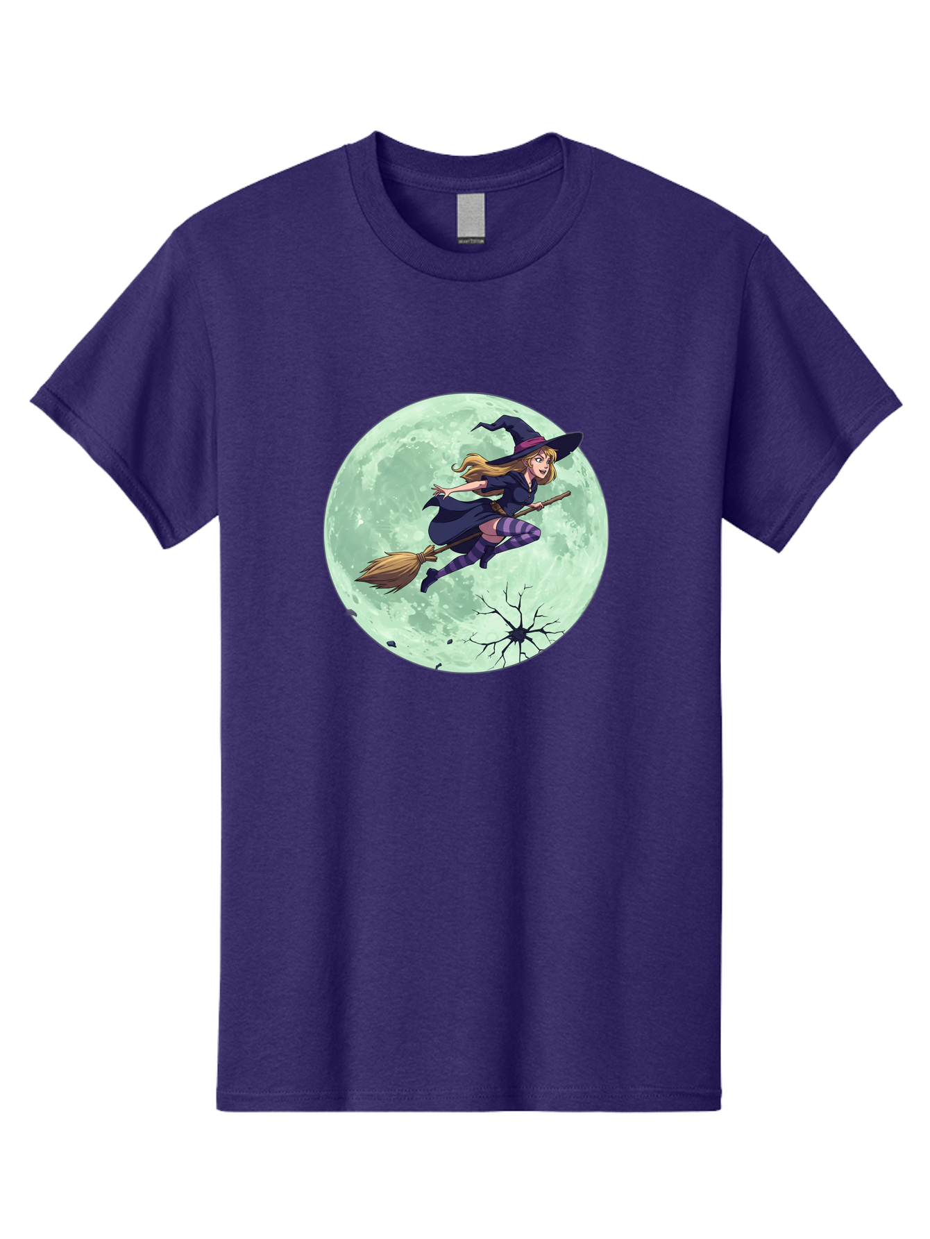 Witch-Flying-Broomstick Men'S Graphic Tee, 100% Cotton, Comfortable Casual Summer Wear, Machine Washable, Witch Flying On Broomstick, Full Moon, Halloween Magic, Fantasy Illustration, Mystical Night, Supernatural Creatures, Cartoon Style Bad919