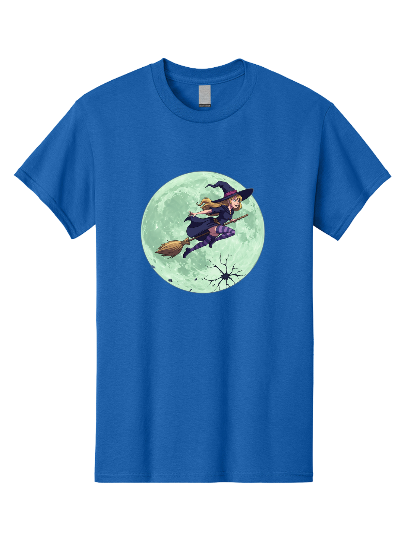 Witch-Flying-Broomstick Men'S Graphic Tee, 100% Cotton, Comfortable Casual Summer Wear, Machine Washable, Witch Flying On Broomstick, Full Moon, Halloween Magic, Fantasy Illustration, Mystical Night, Supernatural Creatures, Cartoon Style Bad919