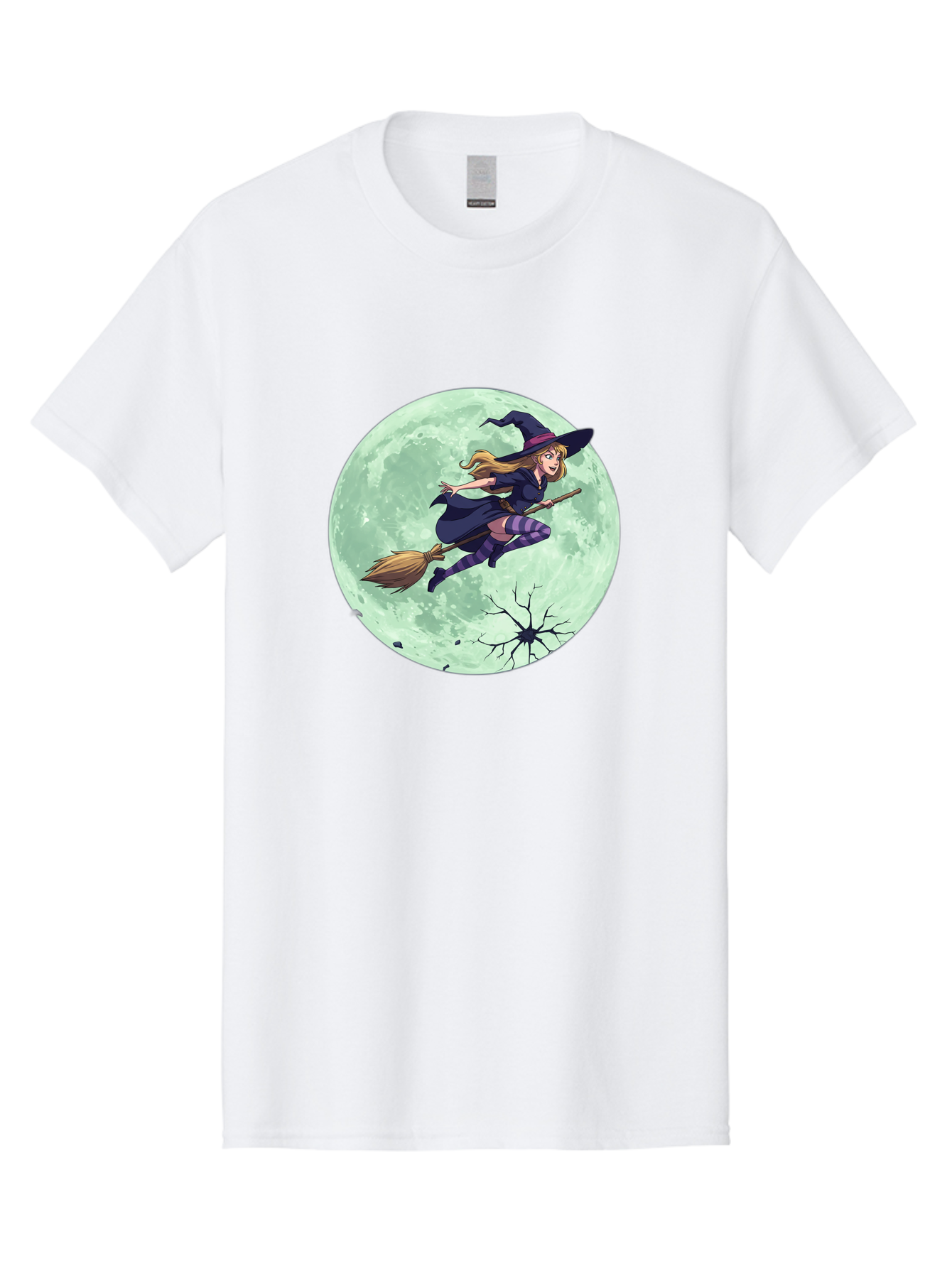 Witch-Flying-Broomstick Men'S Graphic Tee, 100% Cotton, Comfortable Casual Summer Wear, Machine Washable, Witch Flying On Broomstick, Full Moon, Halloween Magic, Fantasy Illustration, Mystical Night, Supernatural Creatures, Cartoon Style Bad919