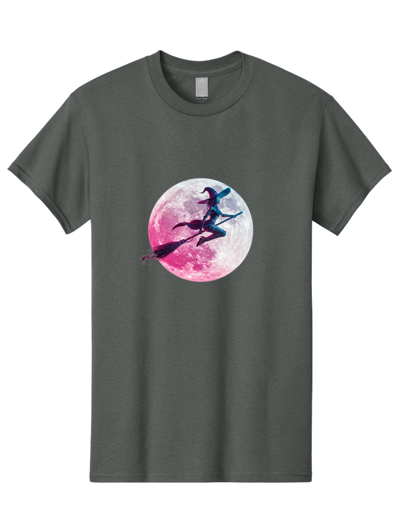 Witch-Flying-On-Broomstick-1 Men'S Graphic Tee, 100% Cotton, Comfortable Casual Summer Wear, Machine Washable, Witch Flying On Broomstick, Full Moon, Mystical Powers, Magical Night, Fantasy Scene, Supernatural Being, Occult Practices, Bad920