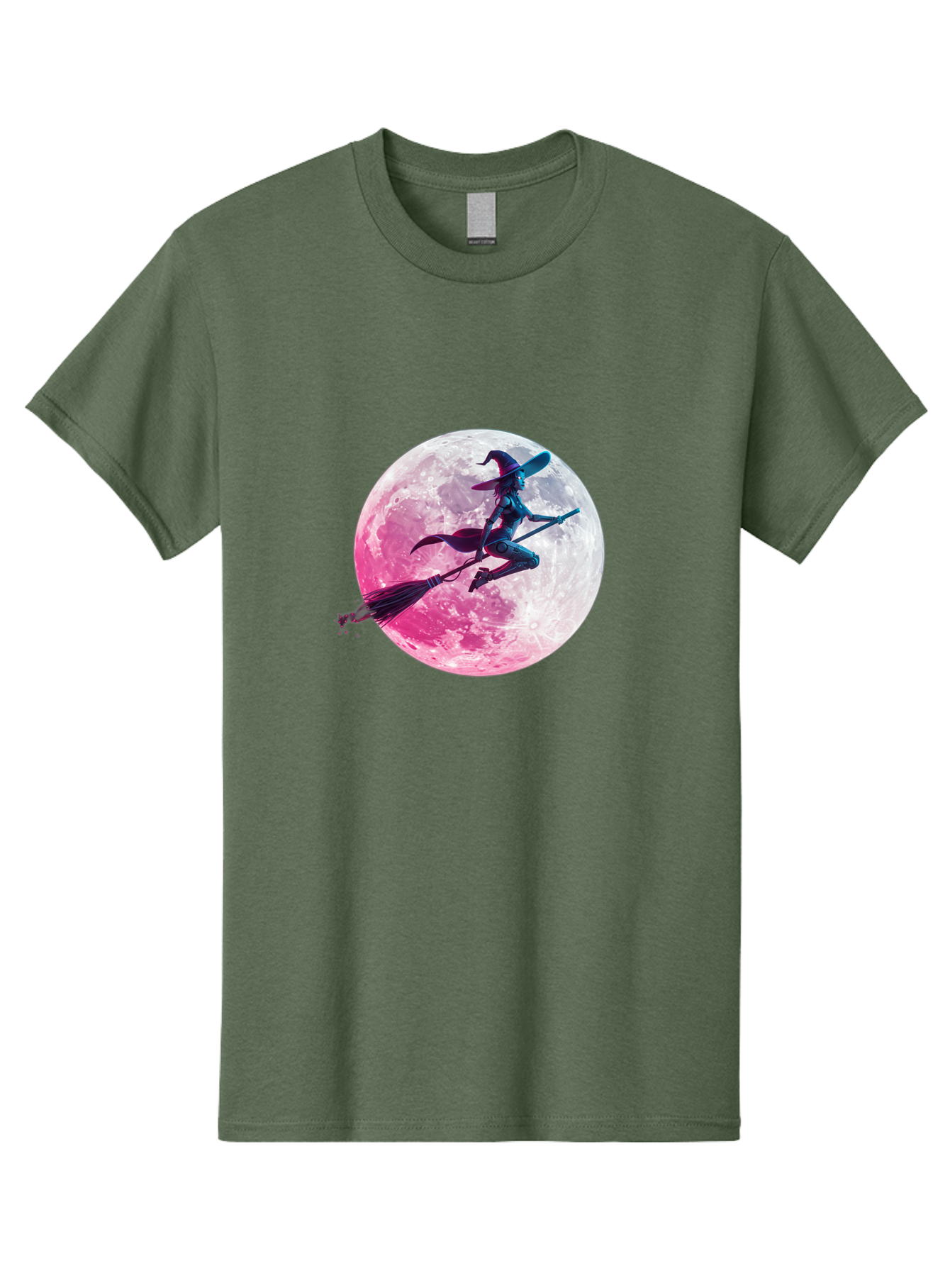 Witch-Flying-On-Broomstick-1 Men'S Graphic Tee, 100% Cotton, Comfortable Casual Summer Wear, Machine Washable, Witch Flying On Broomstick, Full Moon, Mystical Powers, Magical Night, Fantasy Scene, Supernatural Being, Occult Practices, Bad920