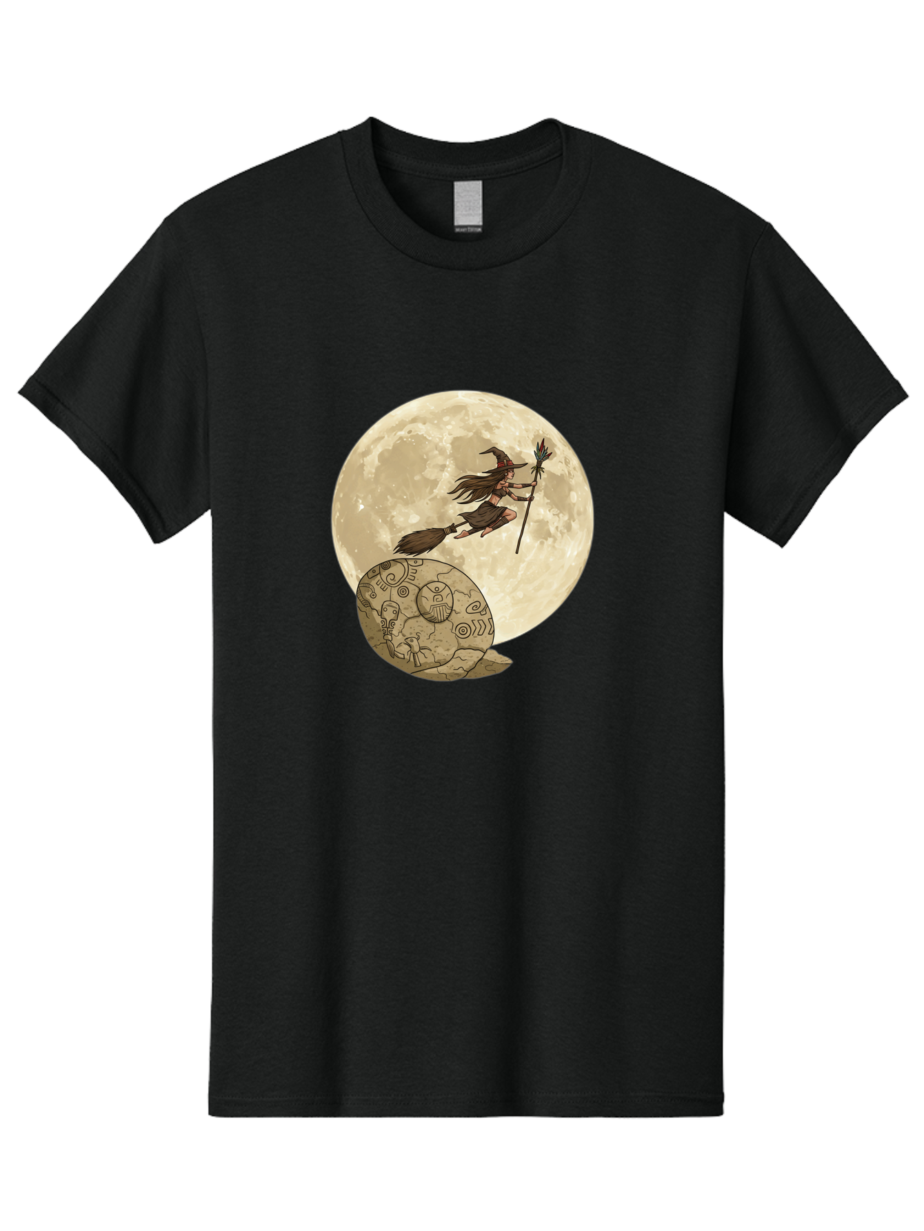 Witch-Flying-On-Broomstick-2 Men'S Graphic Tee, 100% Cotton, Comfortable Casual Summer Wear, Machine Washable, Witch Flying On Broomstick, Full Moon, Mystical Symbols, Lunar Magic, Fantasy Art, Halloween Theme, Mystical Creatures, Bad921