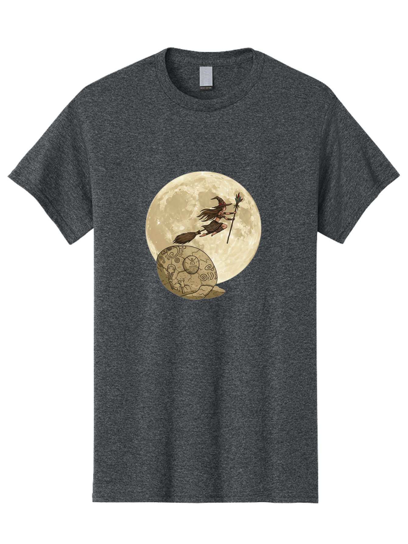 Witch-Flying-On-Broomstick-2 Men'S Graphic Tee, 100% Cotton, Comfortable Casual Summer Wear, Machine Washable, Witch Flying On Broomstick, Full Moon, Mystical Symbols, Lunar Magic, Fantasy Art, Halloween Theme, Mystical Creatures, Bad921