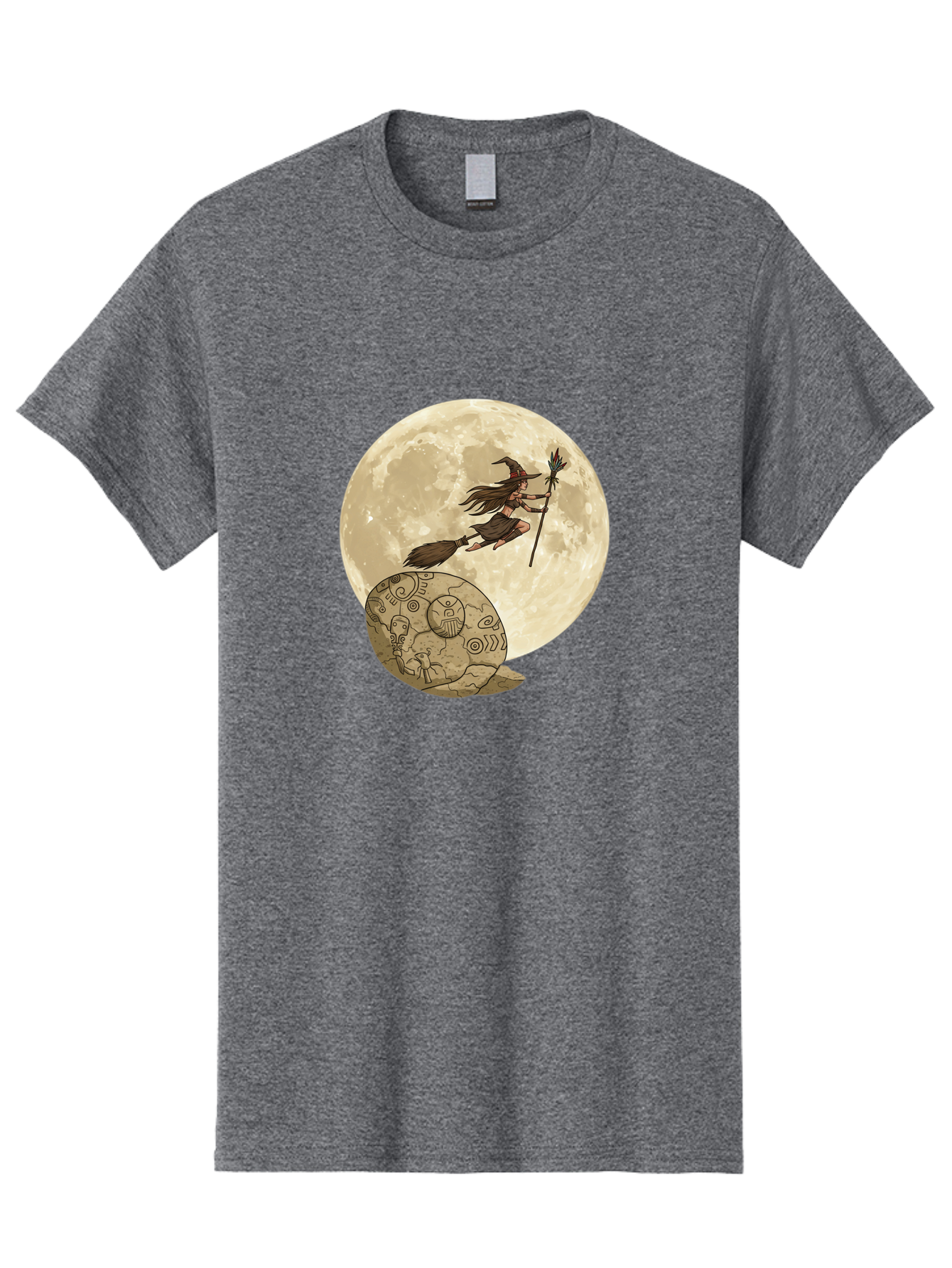 Witch-Flying-On-Broomstick-2 Men'S Graphic Tee, 100% Cotton, Comfortable Casual Summer Wear, Machine Washable, Witch Flying On Broomstick, Full Moon, Mystical Symbols, Lunar Magic, Fantasy Art, Halloween Theme, Mystical Creatures, Bad921