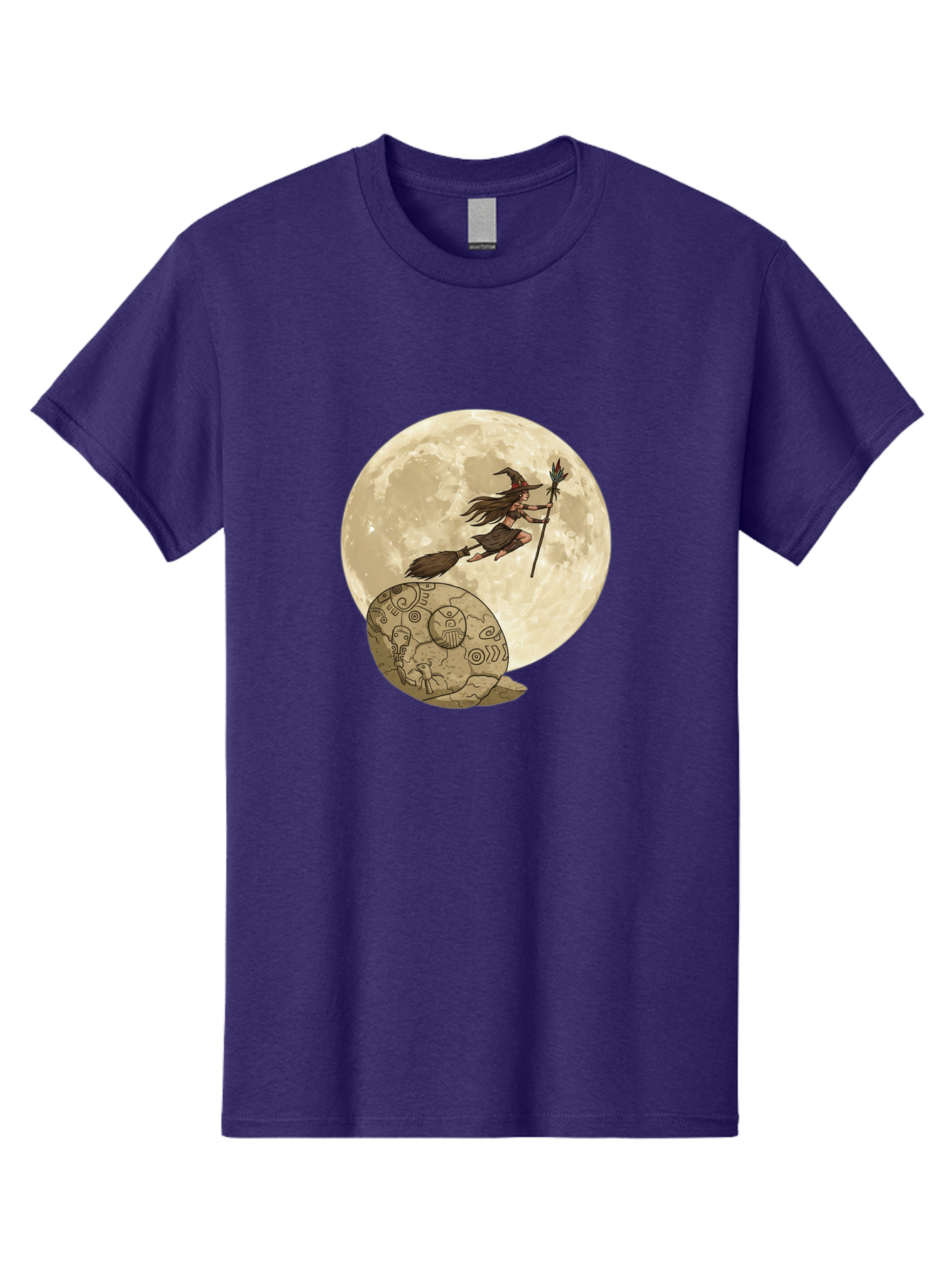 Witch-Flying-On-Broomstick-2 Men'S Graphic Tee, 100% Cotton, Comfortable Casual Summer Wear, Machine Washable, Witch Flying On Broomstick, Full Moon, Mystical Symbols, Lunar Magic, Fantasy Art, Halloween Theme, Mystical Creatures, Bad921