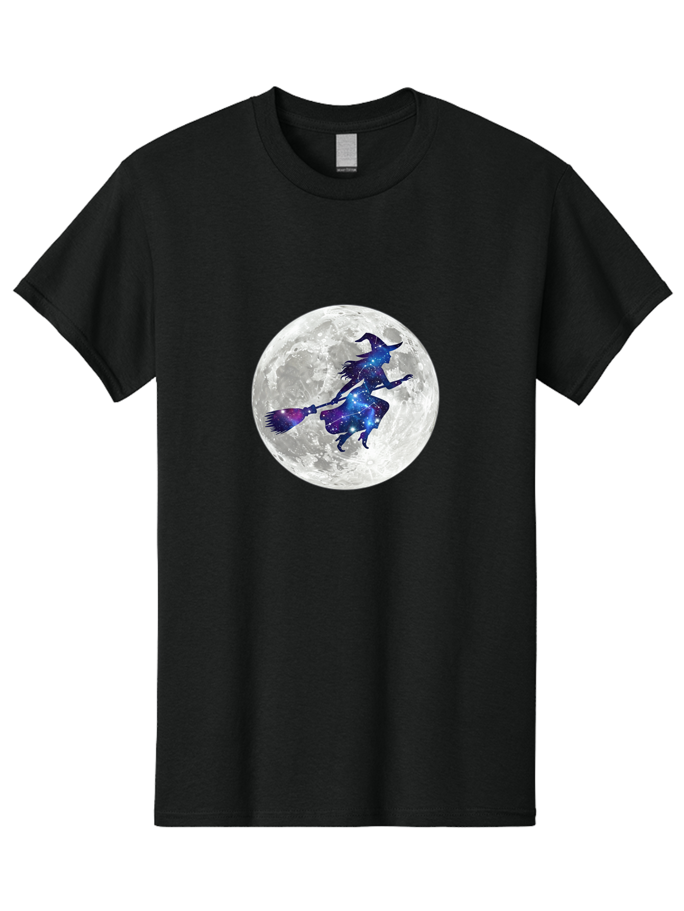 Witch-Flying-On-Broomstick-3 Men'S Graphic Tee, 100% Cotton, Comfortable Casual Summer Wear, Machine Washable, Witch Flying On Broomstick, Full Moon, Galaxy Silhouette, Mystical Magic, Celestial Wonder, Night Sky, Halloween Theme, Bad922