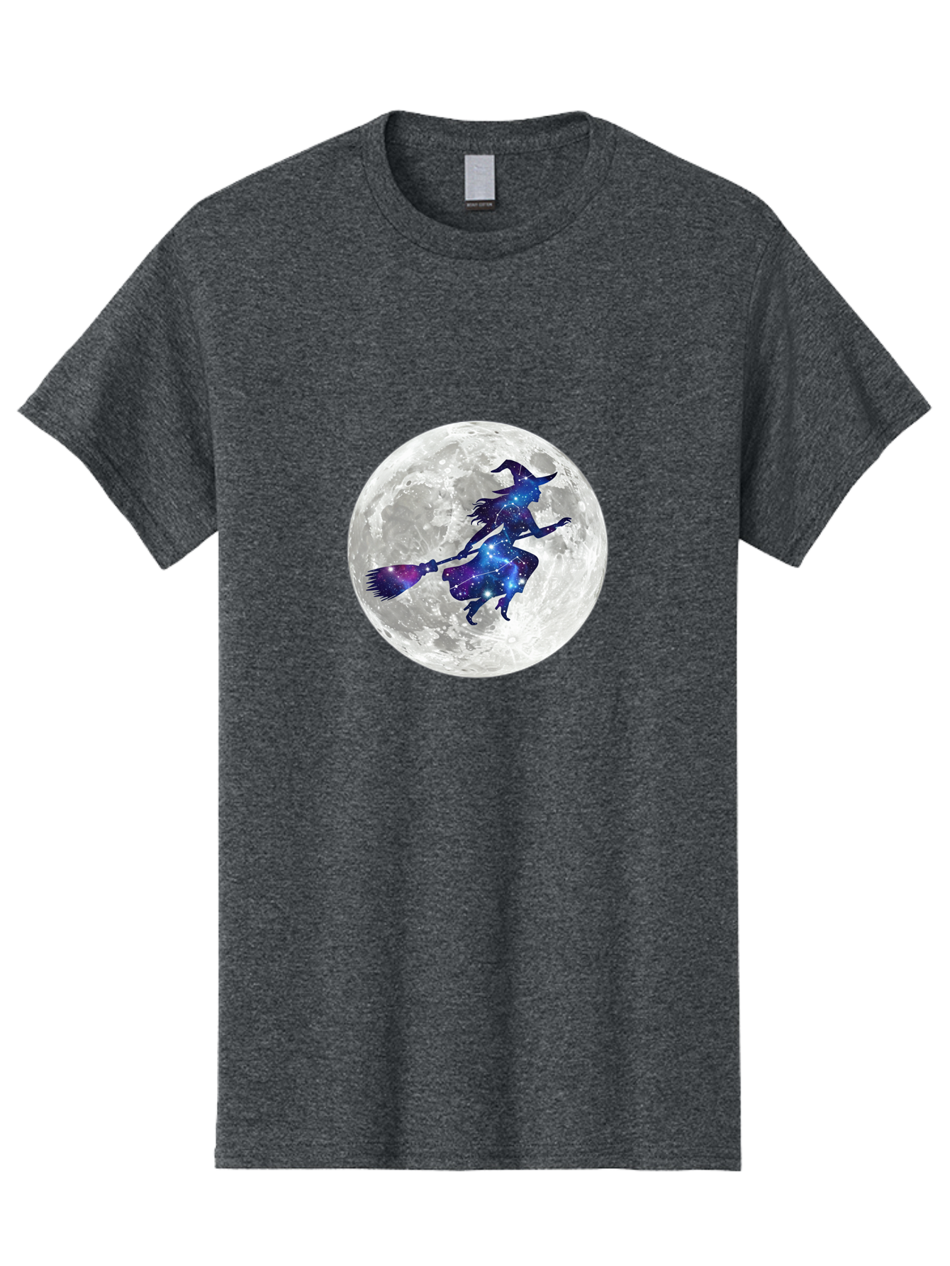 Witch-Flying-On-Broomstick-3 Men'S Graphic Tee, 100% Cotton, Comfortable Casual Summer Wear, Machine Washable, Witch Flying On Broomstick, Full Moon, Galaxy Silhouette, Mystical Magic, Celestial Wonder, Night Sky, Halloween Theme, Bad922