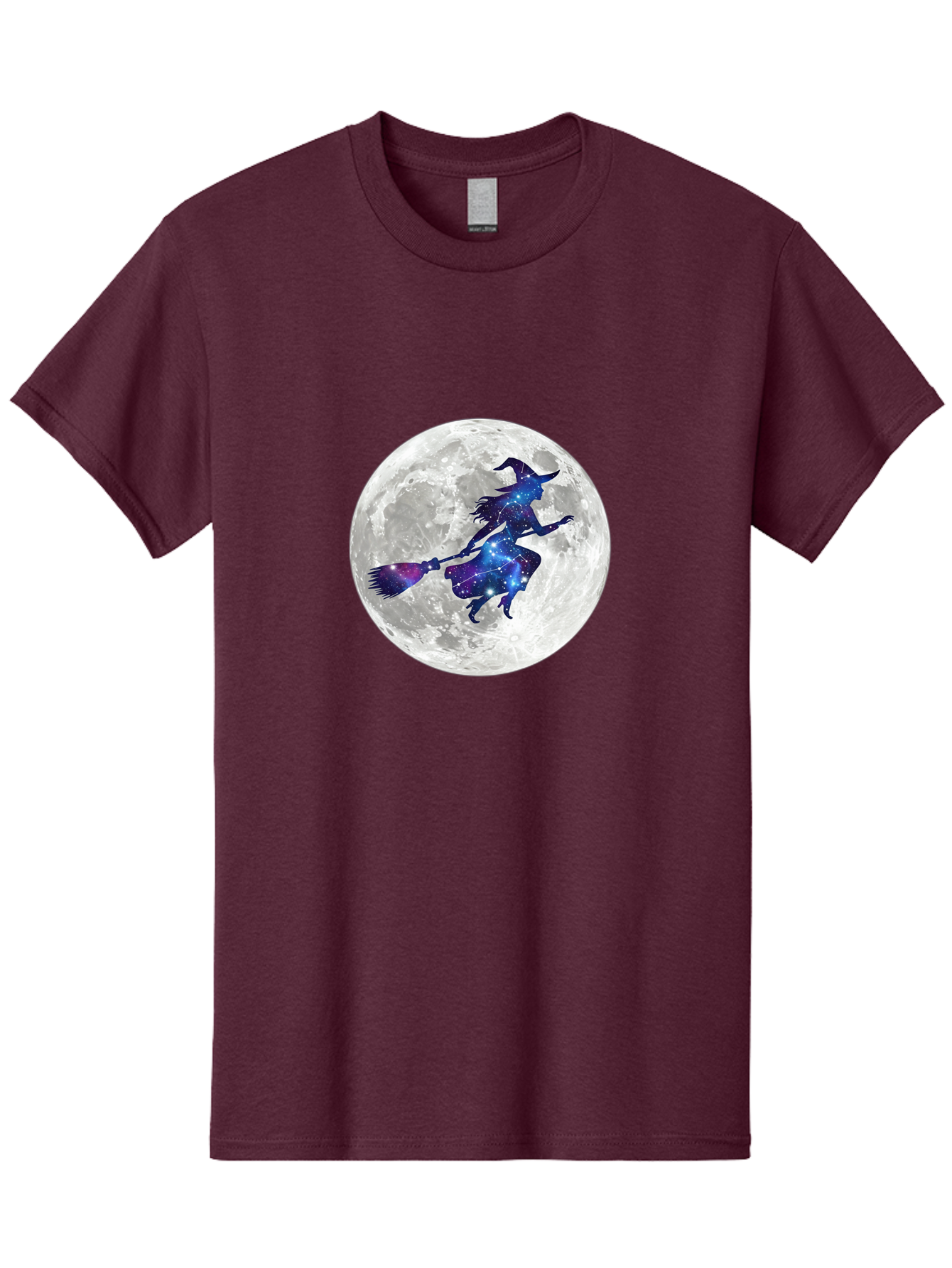 Witch-Flying-On-Broomstick-3 Men'S Graphic Tee, 100% Cotton, Comfortable Casual Summer Wear, Machine Washable, Witch Flying On Broomstick, Full Moon, Galaxy Silhouette, Mystical Magic, Celestial Wonder, Night Sky, Halloween Theme, Bad922