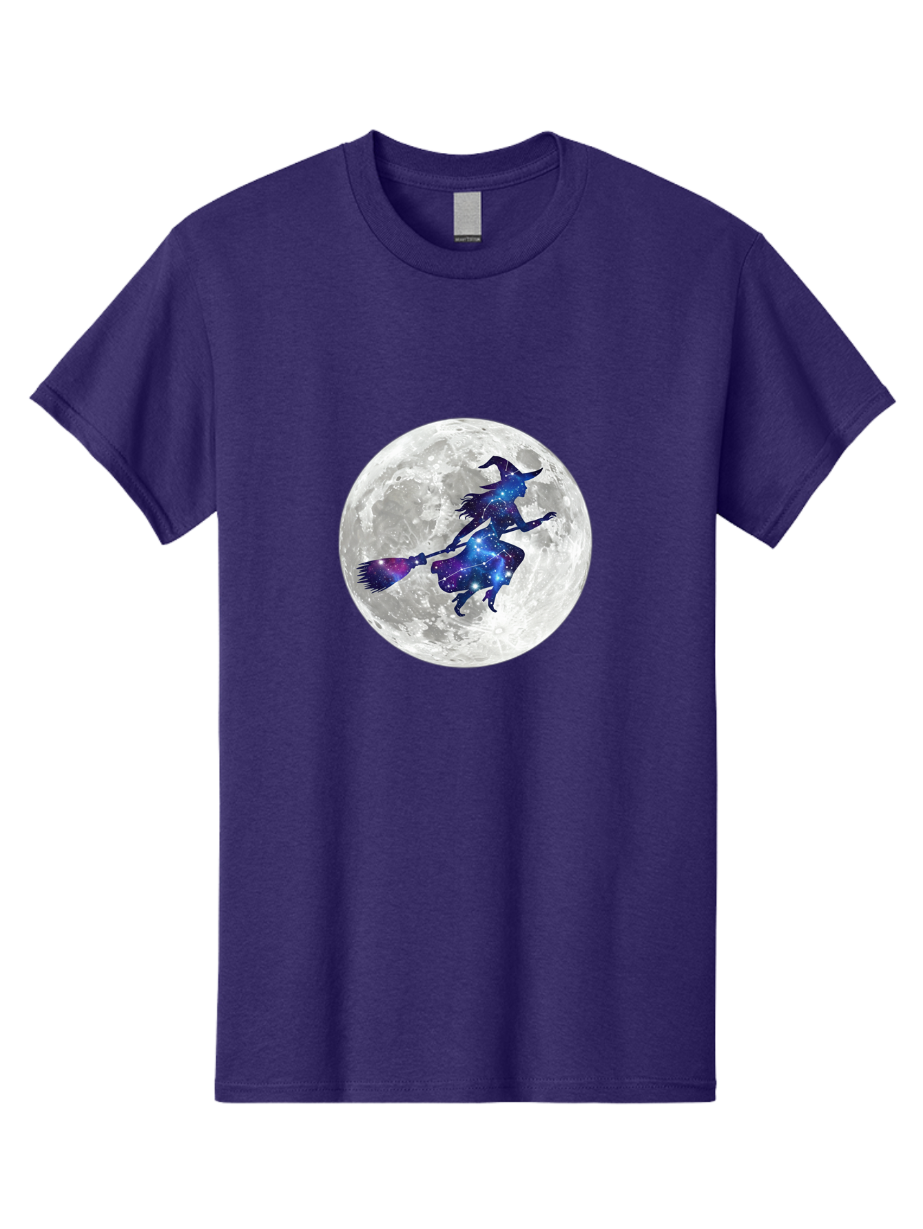 Witch-Flying-On-Broomstick-3 Men'S Graphic Tee, 100% Cotton, Comfortable Casual Summer Wear, Machine Washable, Witch Flying On Broomstick, Full Moon, Galaxy Silhouette, Mystical Magic, Celestial Wonder, Night Sky, Halloween Theme, Bad922