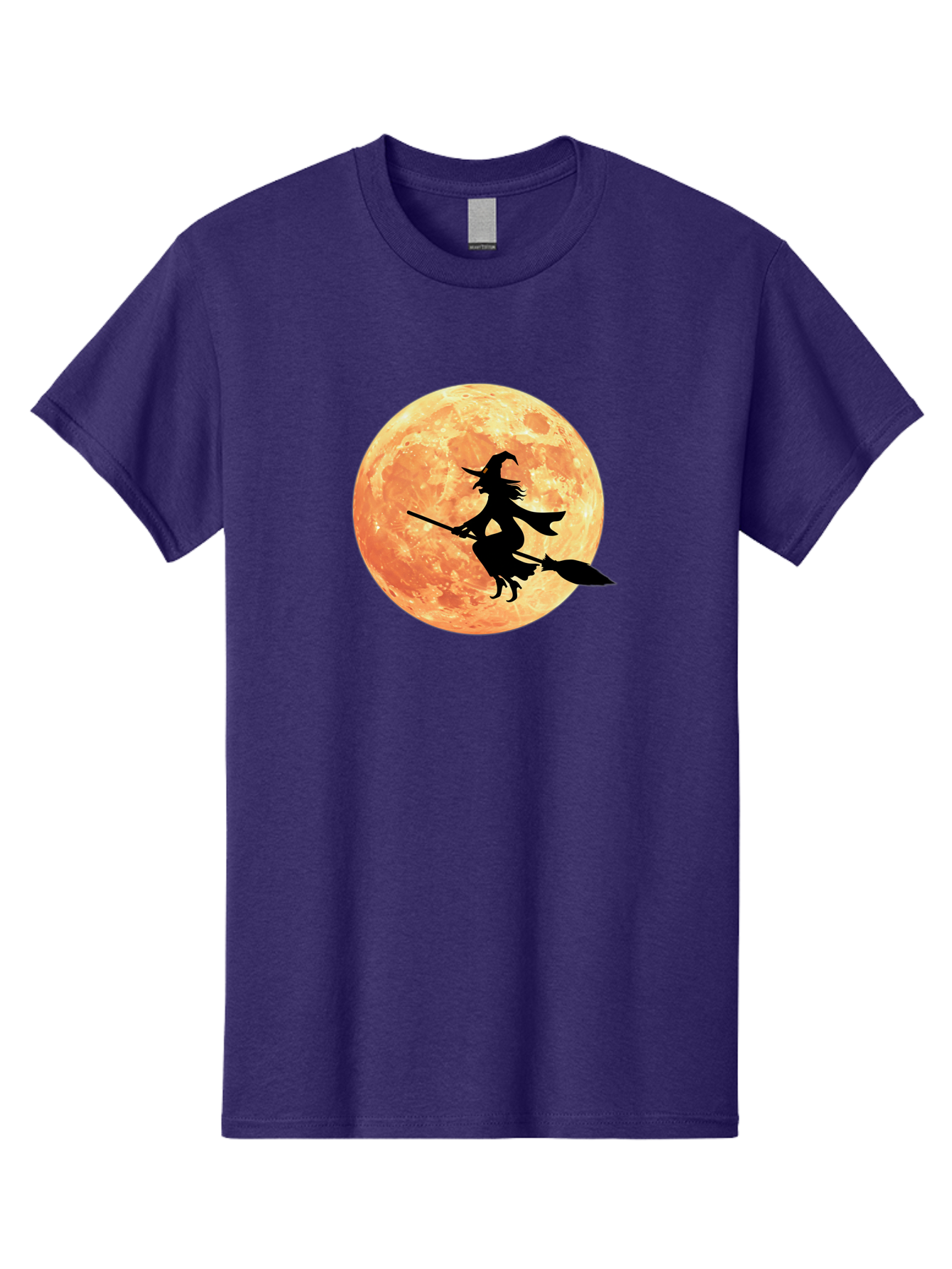 Witch-Flying-On-Broomstick Men'S Graphic Tee, 100% Cotton, Comfortable Casual Summer Wear, Machine Washable, Witch Flying On Broomstick, Full Moon, Orange Moon, Silhouette, Magic, Halloween, Witchcraft, Flying Witch, Mystical, Bad923