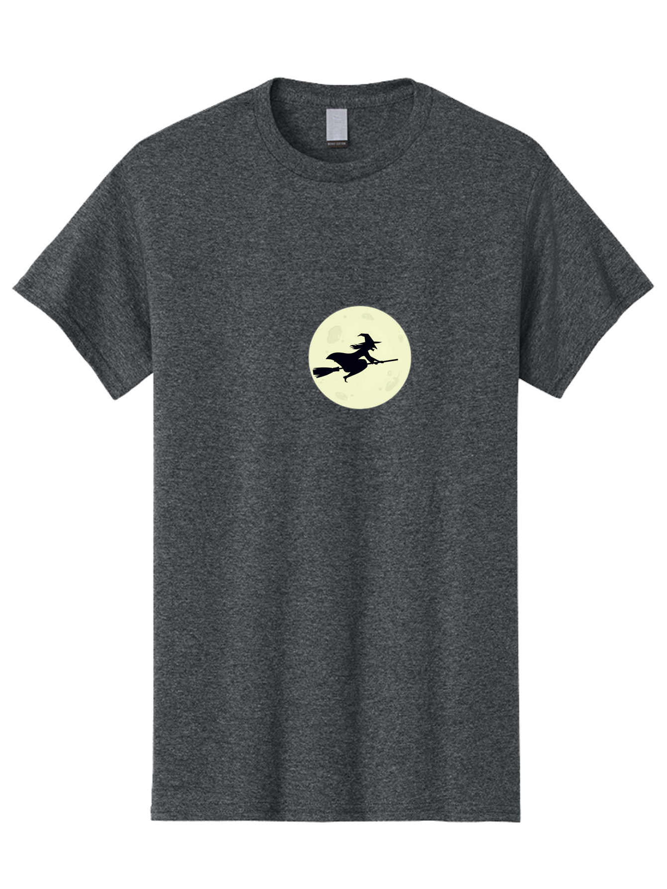 Witch-Flying-On-Moon Men'S Graphic Tee, 100% Cotton, Comfortable Casual Summer Wear, Machine Washable, Witch On Broomstick, Flying Witch, Halloween Symbol, Magic Spell, Mystical Night, Full Moon, Black Silhouette, Witchcraft, Bad924