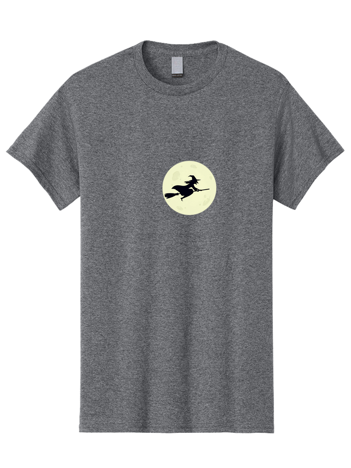 Witch-Flying-On-Moon Men'S Graphic Tee, 100% Cotton, Comfortable Casual Summer Wear, Machine Washable, Witch On Broomstick, Flying Witch, Halloween Symbol, Magic Spell, Mystical Night, Full Moon, Black Silhouette, Witchcraft, Bad924