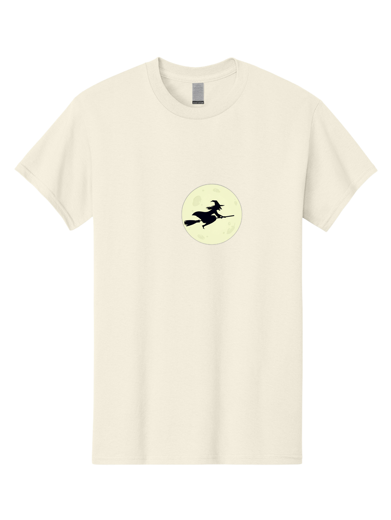 Witch-Flying-On-Moon Men'S Graphic Tee, 100% Cotton, Comfortable Casual Summer Wear, Machine Washable, Witch On Broomstick, Flying Witch, Halloween Symbol, Magic Spell, Mystical Night, Full Moon, Black Silhouette, Witchcraft, Bad924