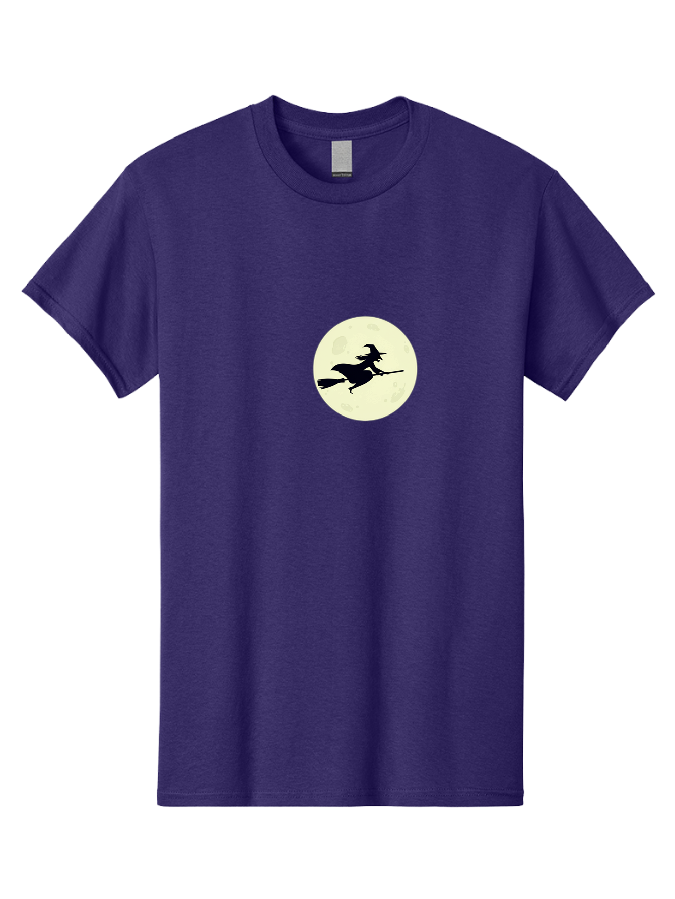 Witch-Flying-On-Moon Men'S Graphic Tee, 100% Cotton, Comfortable Casual Summer Wear, Machine Washable, Witch On Broomstick, Flying Witch, Halloween Symbol, Magic Spell, Mystical Night, Full Moon, Black Silhouette, Witchcraft, Bad924