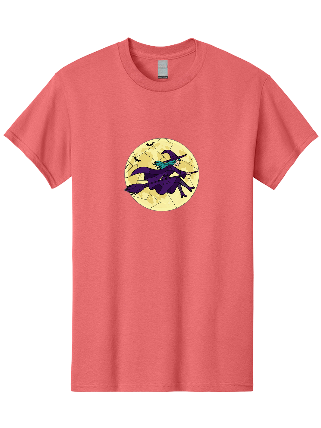 Witch-On-Broomstick Men'S Graphic Tee, 100% Cotton, Comfortable Casual Summer Wear, Machine Washable, Witch Flying On Broomstick, Full Moon, Bats Flying, Purple Dress, Magic Spell, Halloween Theme, Mystical Night, Spooky Atmosphere Bad926