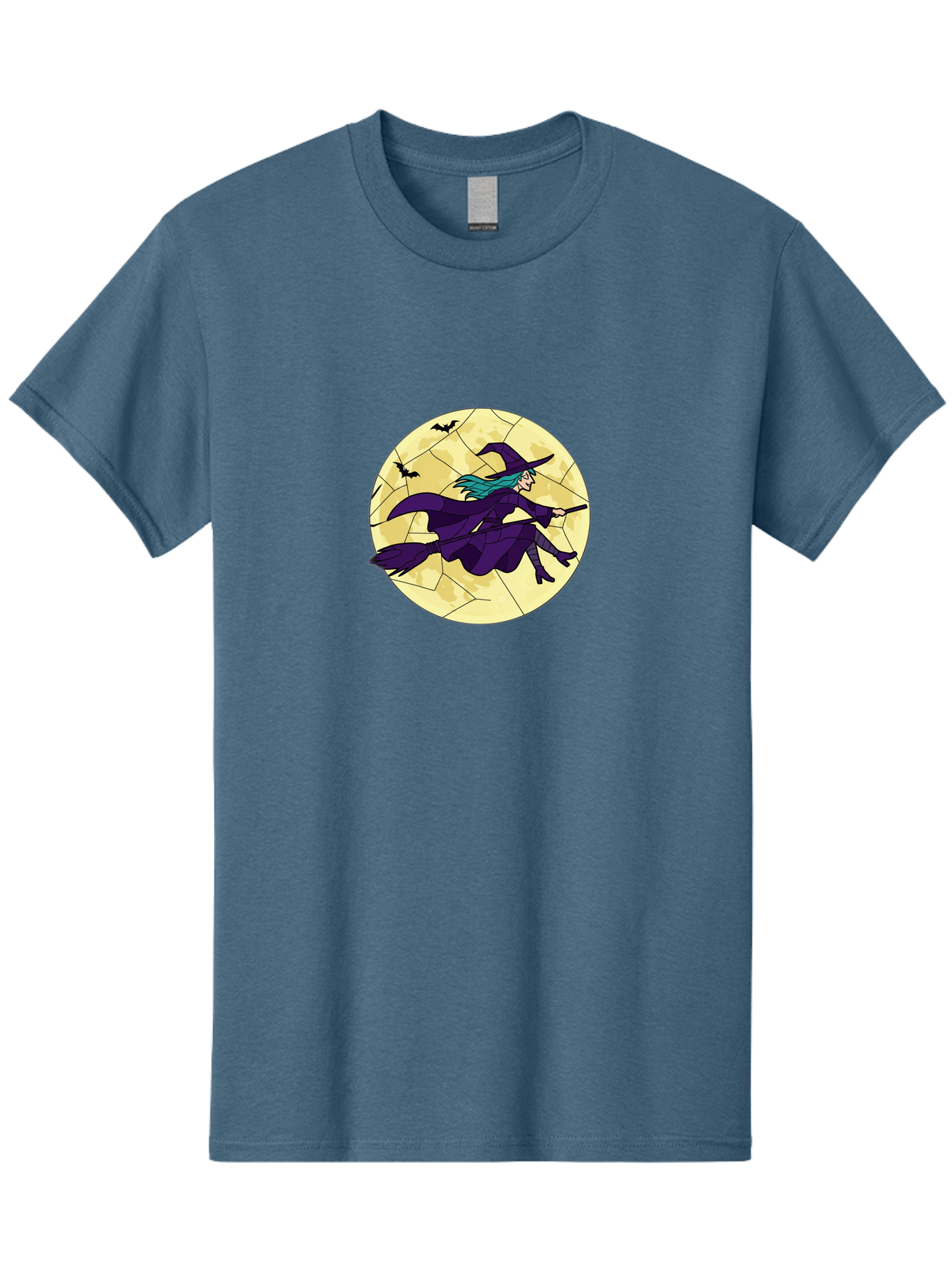 Witch-On-Broomstick Men'S Graphic Tee, 100% Cotton, Comfortable Casual Summer Wear, Machine Washable, Witch Flying On Broomstick, Full Moon, Bats Flying, Purple Dress, Magic Spell, Halloween Theme, Mystical Night, Spooky Atmosphere Bad926
