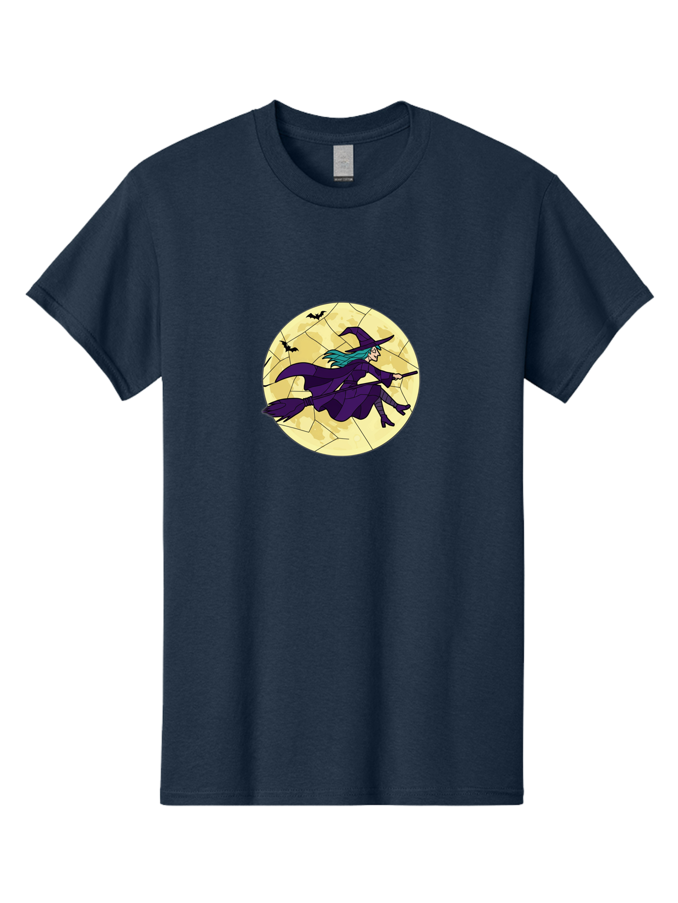 Witch-On-Broomstick Men'S Graphic Tee, 100% Cotton, Comfortable Casual Summer Wear, Machine Washable, Witch Flying On Broomstick, Full Moon, Bats Flying, Purple Dress, Magic Spell, Halloween Theme, Mystical Night, Spooky Atmosphere Bad926