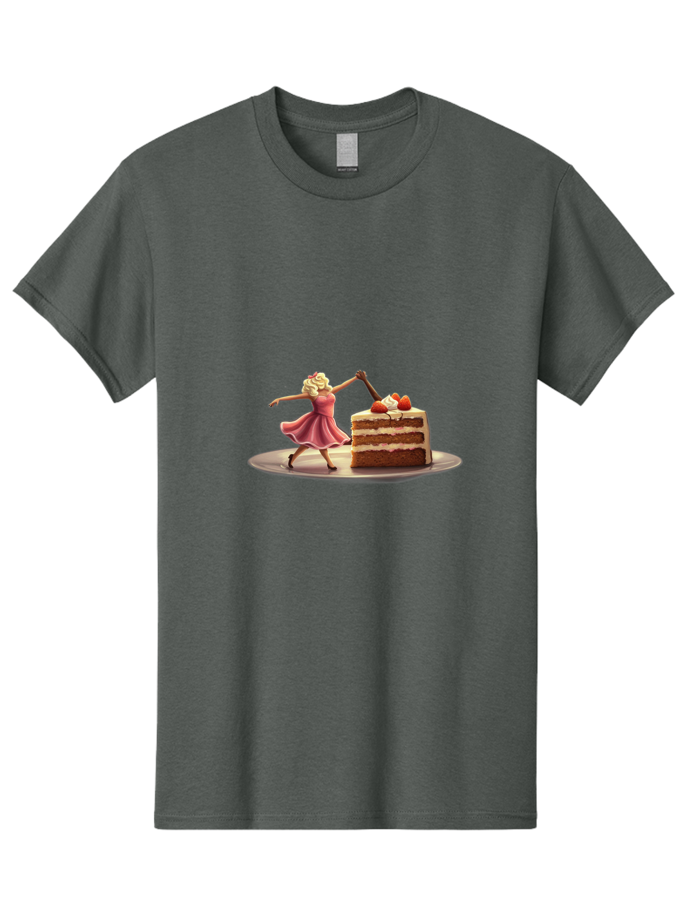 Woman-And-Cake Men'S Graphic Tee, 100% Cotton, Comfortable Casual Summer Wear, Machine Washable, Woman Cutting Cake, Marilyn Monroe Lookalike, Pink Dress, Blonde Hair, Cake With Strawberries, Sweet Treats, Dessert, Celebration Bad927
