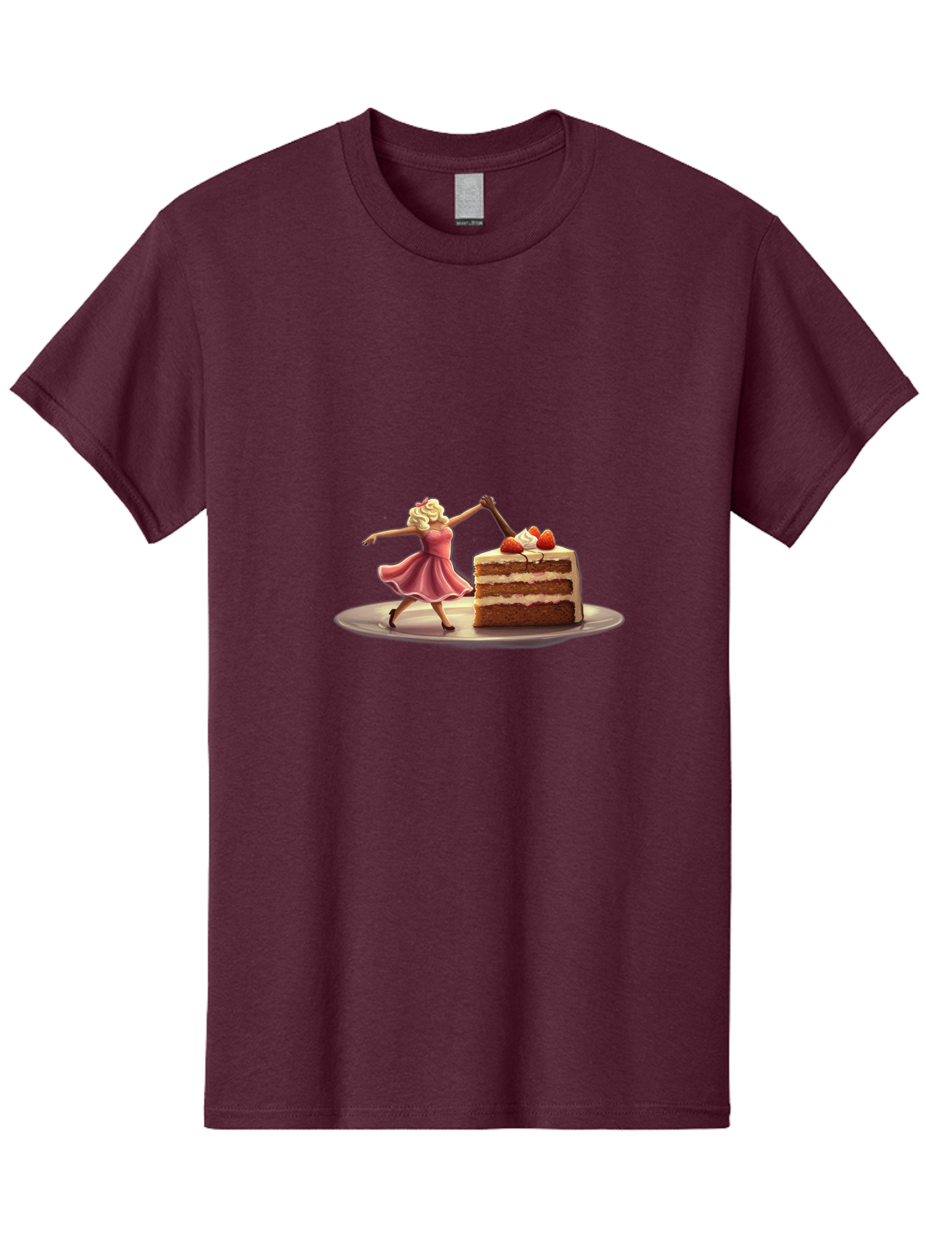Woman-And-Cake Men'S Graphic Tee, 100% Cotton, Comfortable Casual Summer Wear, Machine Washable, Woman Cutting Cake, Marilyn Monroe Lookalike, Pink Dress, Blonde Hair, Cake With Strawberries, Sweet Treats, Dessert, Celebration Bad927