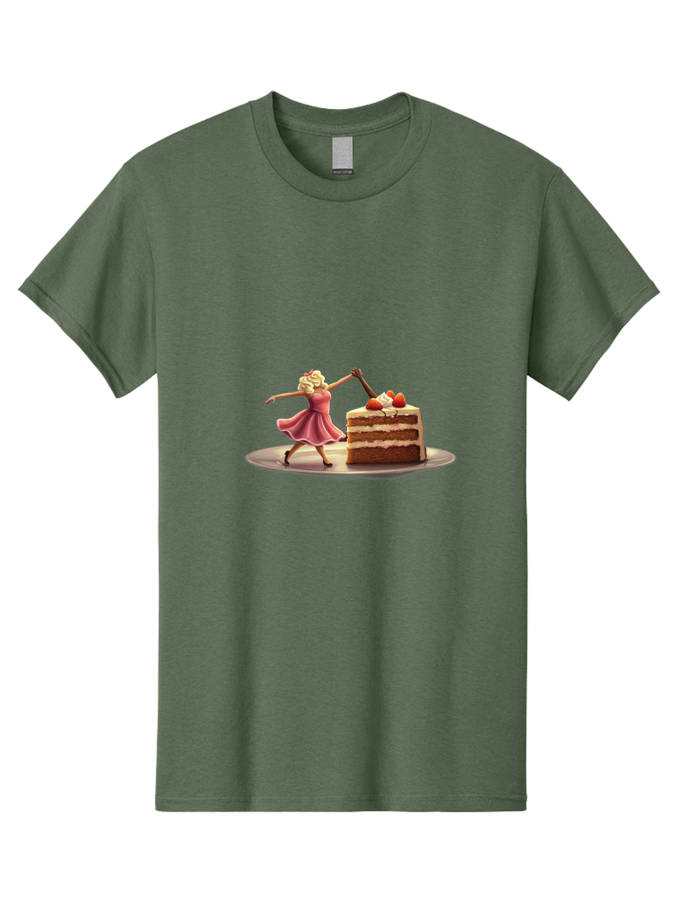 Woman-And-Cake Men'S Graphic Tee, 100% Cotton, Comfortable Casual Summer Wear, Machine Washable, Woman Cutting Cake, Marilyn Monroe Lookalike, Pink Dress, Blonde Hair, Cake With Strawberries, Sweet Treats, Dessert, Celebration Bad927