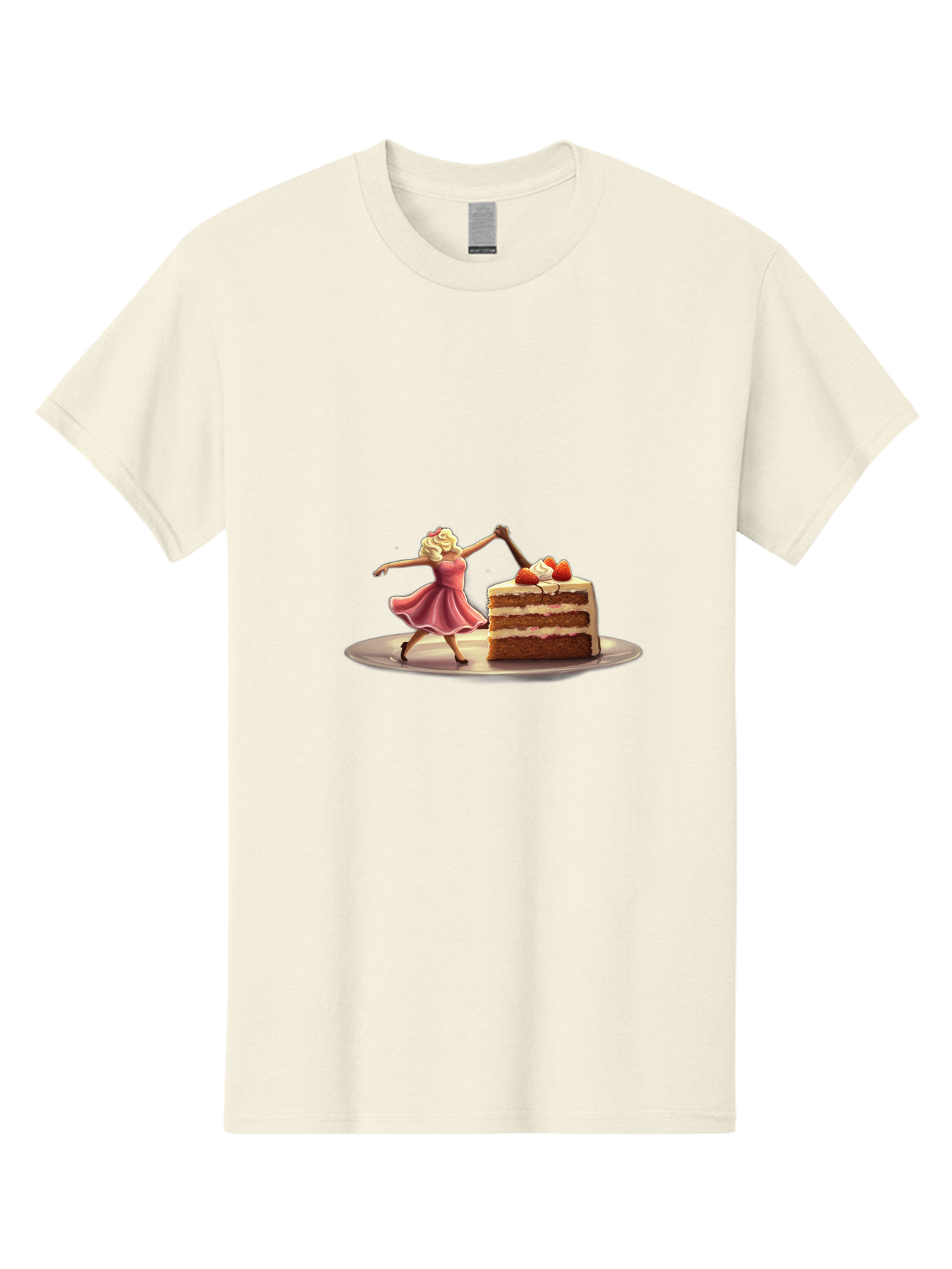 Woman-And-Cake Men'S Graphic Tee, 100% Cotton, Comfortable Casual Summer Wear, Machine Washable, Woman Cutting Cake, Marilyn Monroe Lookalike, Pink Dress, Blonde Hair, Cake With Strawberries, Sweet Treats, Dessert, Celebration Bad927