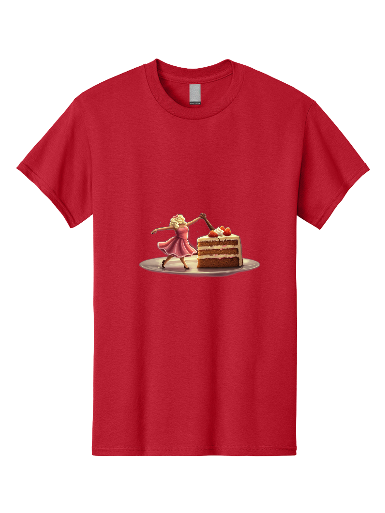 Woman-And-Cake Men'S Graphic Tee, 100% Cotton, Comfortable Casual Summer Wear, Machine Washable, Woman Cutting Cake, Marilyn Monroe Lookalike, Pink Dress, Blonde Hair, Cake With Strawberries, Sweet Treats, Dessert, Celebration Bad927