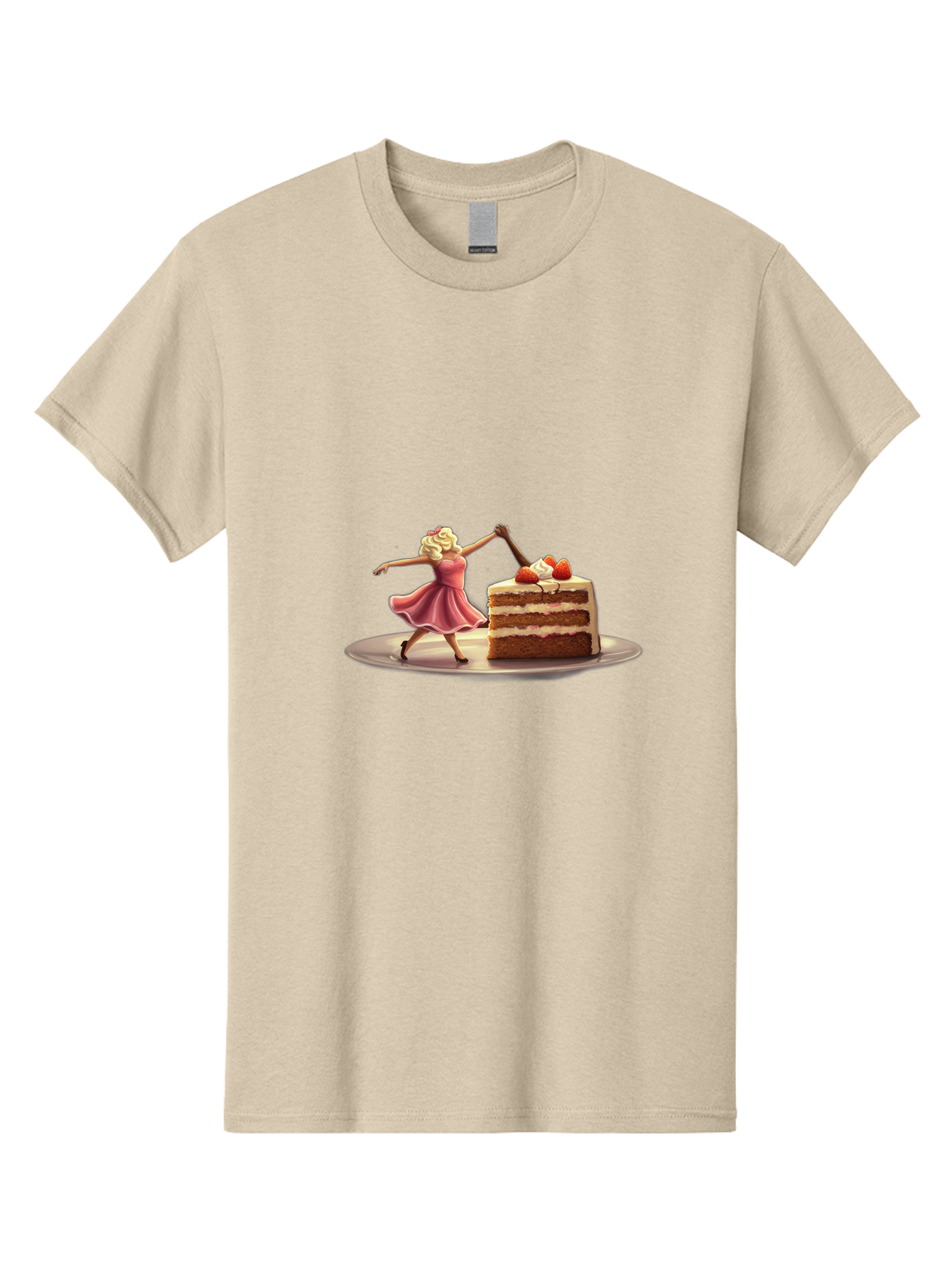 Woman-And-Cake Men'S Graphic Tee, 100% Cotton, Comfortable Casual Summer Wear, Machine Washable, Woman Cutting Cake, Marilyn Monroe Lookalike, Pink Dress, Blonde Hair, Cake With Strawberries, Sweet Treats, Dessert, Celebration Bad927