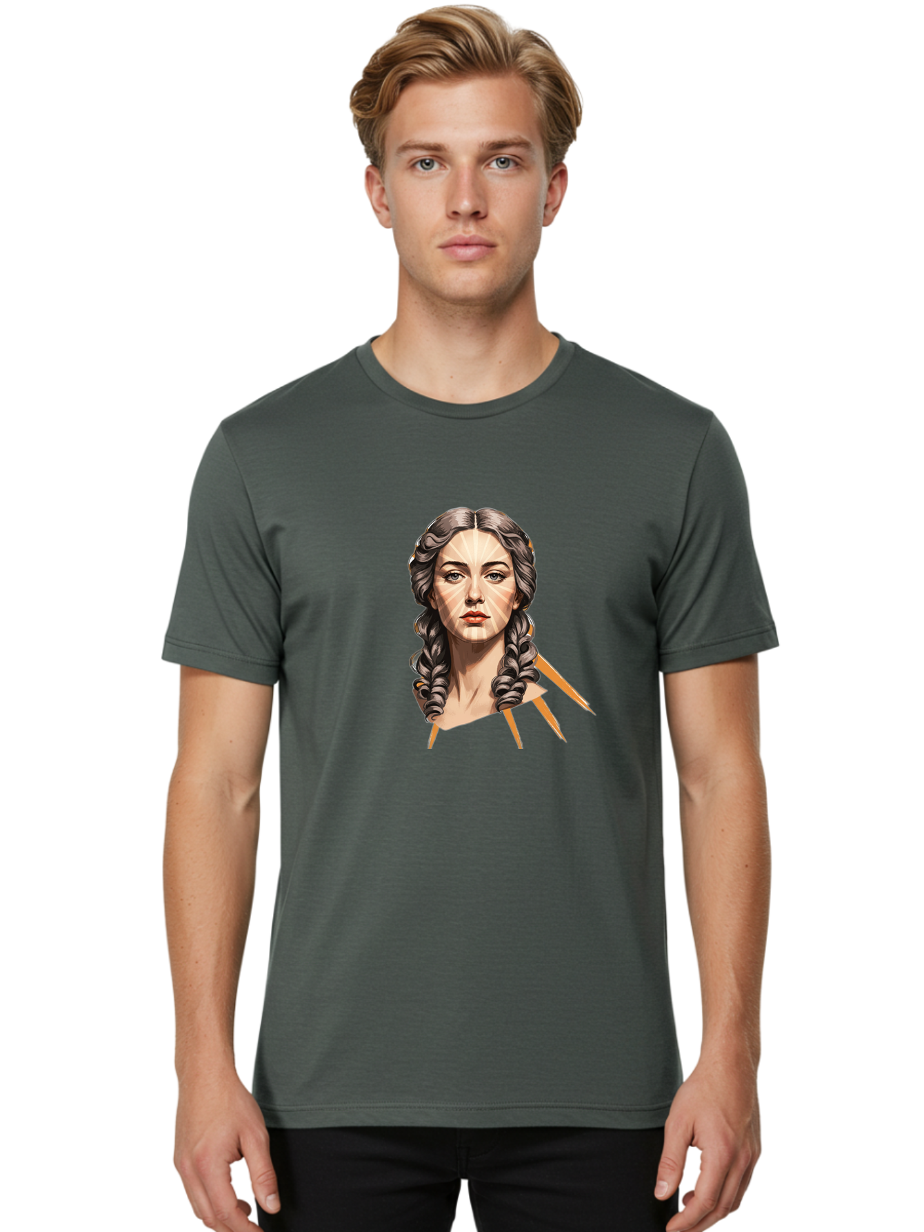 Woman-With-Braids Men'S Graphic Tee, 100% Cotton, Comfortable Casual Summer Wear, Machine Washable, Illustration Of A Woman, Braided Hair, Geometric Lines, Face Mapping, Digital Art, Modern Illustration, Creative Portrait, Artistic Expression Bad931