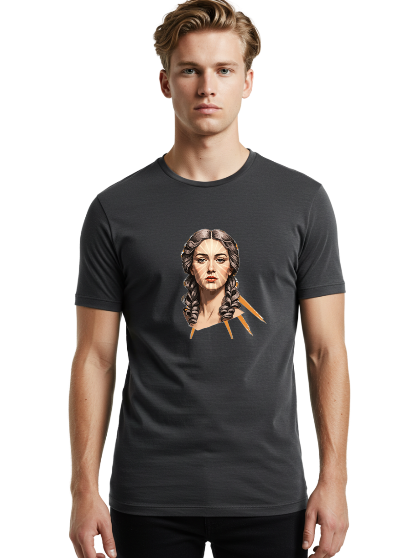 Woman-With-Braids Men'S Graphic Tee, 100% Cotton, Comfortable Casual Summer Wear, Machine Washable, Illustration Of A Woman, Braided Hair, Geometric Lines, Face Mapping, Digital Art, Modern Illustration, Creative Portrait, Artistic Expression Bad931