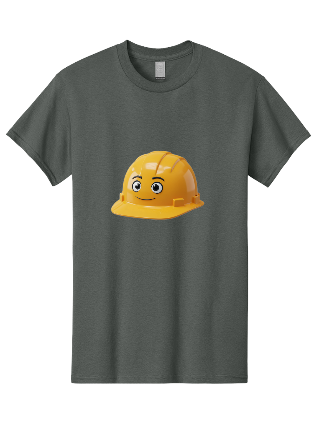 Yellow-Hard-Hat-1 Men'S Graphic Tee, 100% Cotton, Comfortable Casual Summer Wear, Machine Washable, Construction Hard Hat, Safety Helmet, Cartoon Character, Smiling Face, Yellow Plastic, Construction Worker, Protective Gear, Industrial Safety Bad940