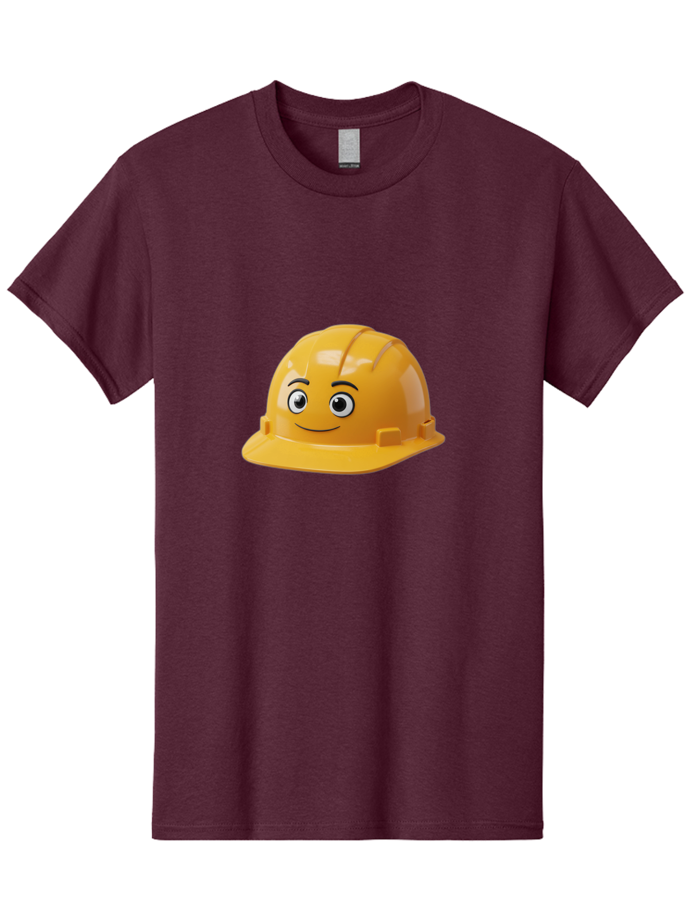 Yellow-Hard-Hat-1 Men'S Graphic Tee, 100% Cotton, Comfortable Casual Summer Wear, Machine Washable, Construction Hard Hat, Safety Helmet, Cartoon Character, Smiling Face, Yellow Plastic, Construction Worker, Protective Gear, Industrial Safety Bad940