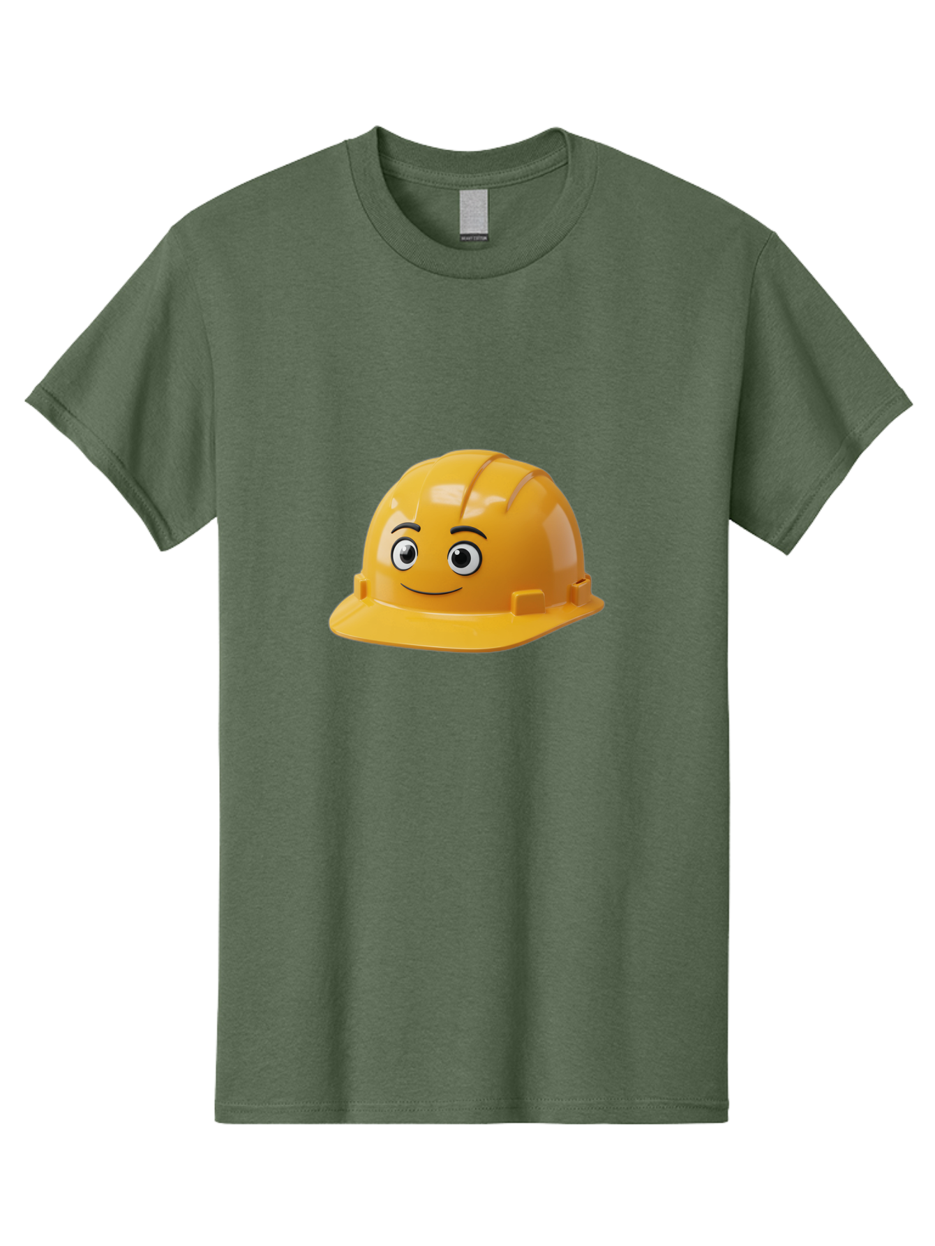 Yellow-Hard-Hat-1 Men'S Graphic Tee, 100% Cotton, Comfortable Casual Summer Wear, Machine Washable, Construction Hard Hat, Safety Helmet, Cartoon Character, Smiling Face, Yellow Plastic, Construction Worker, Protective Gear, Industrial Safety Bad940