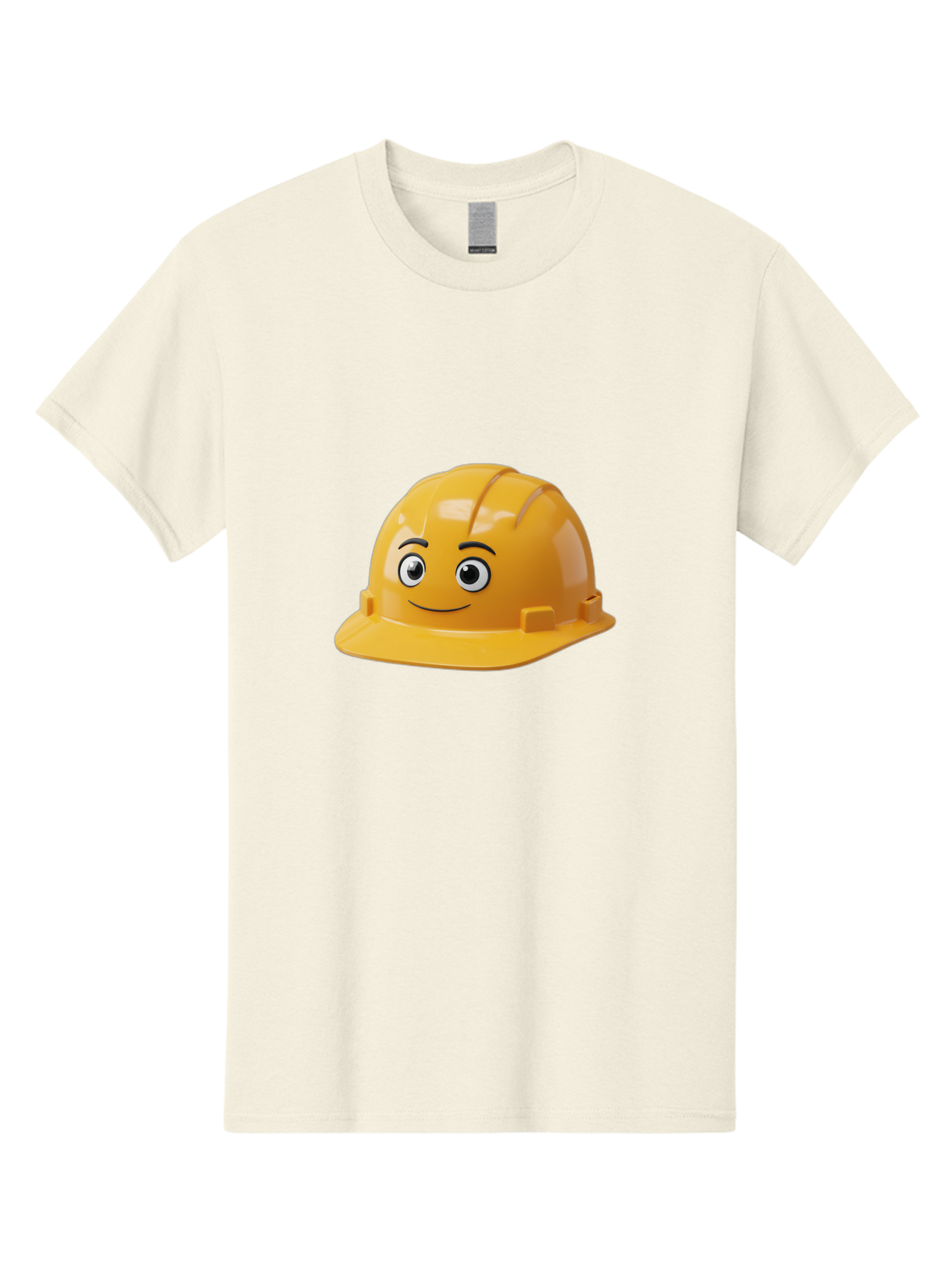 Yellow-Hard-Hat-1 Men'S Graphic Tee, 100% Cotton, Comfortable Casual Summer Wear, Machine Washable, Construction Hard Hat, Safety Helmet, Cartoon Character, Smiling Face, Yellow Plastic, Construction Worker, Protective Gear, Industrial Safety Bad940