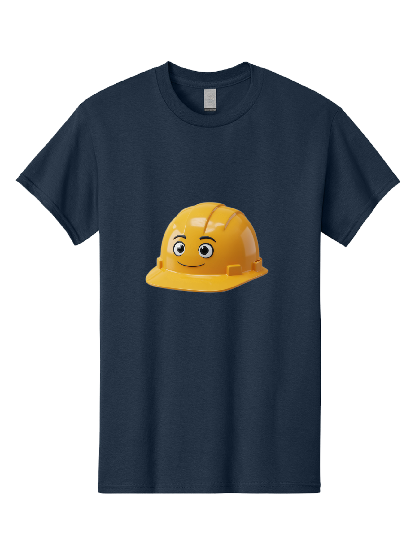 Yellow-Hard-Hat-1 Men'S Graphic Tee, 100% Cotton, Comfortable Casual Summer Wear, Machine Washable, Construction Hard Hat, Safety Helmet, Cartoon Character, Smiling Face, Yellow Plastic, Construction Worker, Protective Gear, Industrial Safety Bad940
