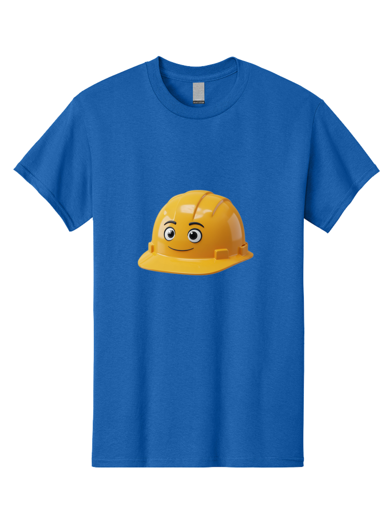 Yellow-Hard-Hat-1 Men'S Graphic Tee, 100% Cotton, Comfortable Casual Summer Wear, Machine Washable, Construction Hard Hat, Safety Helmet, Cartoon Character, Smiling Face, Yellow Plastic, Construction Worker, Protective Gear, Industrial Safety Bad940
