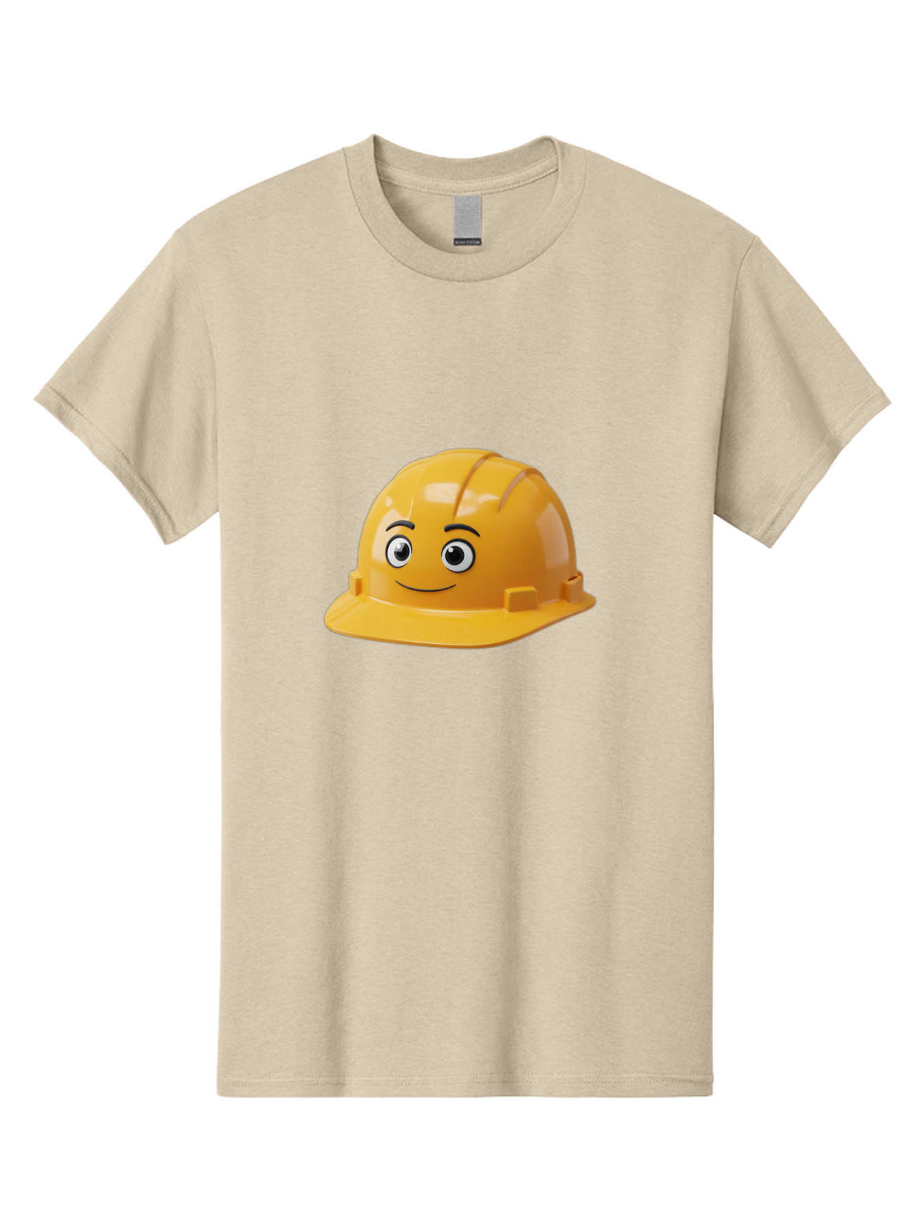 Yellow-Hard-Hat-1 Men'S Graphic Tee, 100% Cotton, Comfortable Casual Summer Wear, Machine Washable, Construction Hard Hat, Safety Helmet, Cartoon Character, Smiling Face, Yellow Plastic, Construction Worker, Protective Gear, Industrial Safety Bad940