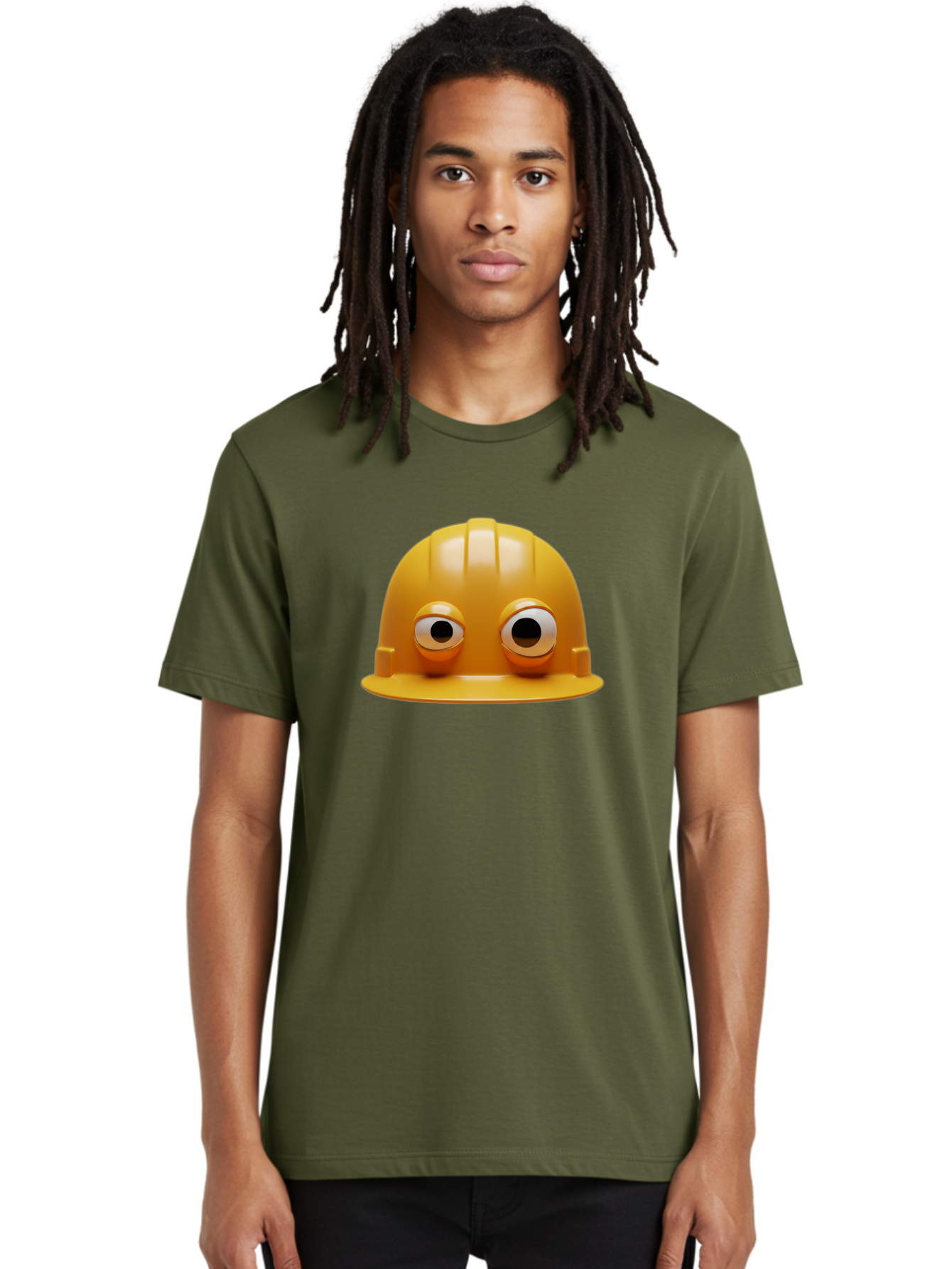 Yellow-Hardhat Men'S Graphic Tee, 100% Cotton, Comfortable Casual Summer Wear, Machine Washable, Safety Hardhat, Yellow Helmet, Funny Construction Hat, Cartoon Character, Comedic Element, Construction Worker Symbol, Quirky Illustration, Bad944