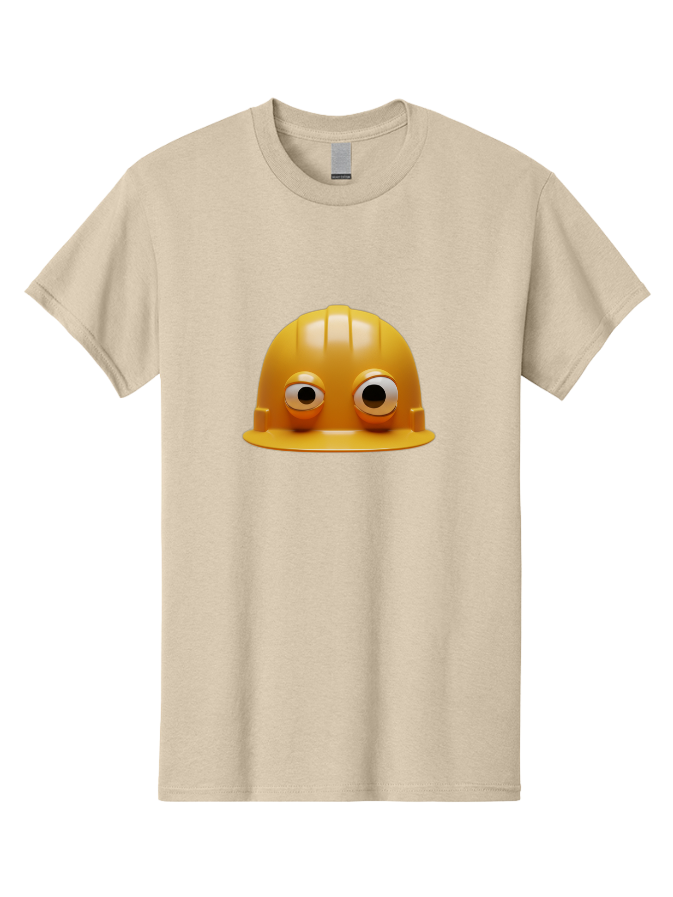 Yellow-Hardhat Men'S Graphic Tee, 100% Cotton, Comfortable Casual Summer Wear, Machine Washable, Safety Hardhat, Yellow Helmet, Funny Construction Hat, Cartoon Character, Comedic Element, Construction Worker Symbol, Quirky Illustration, Bad944