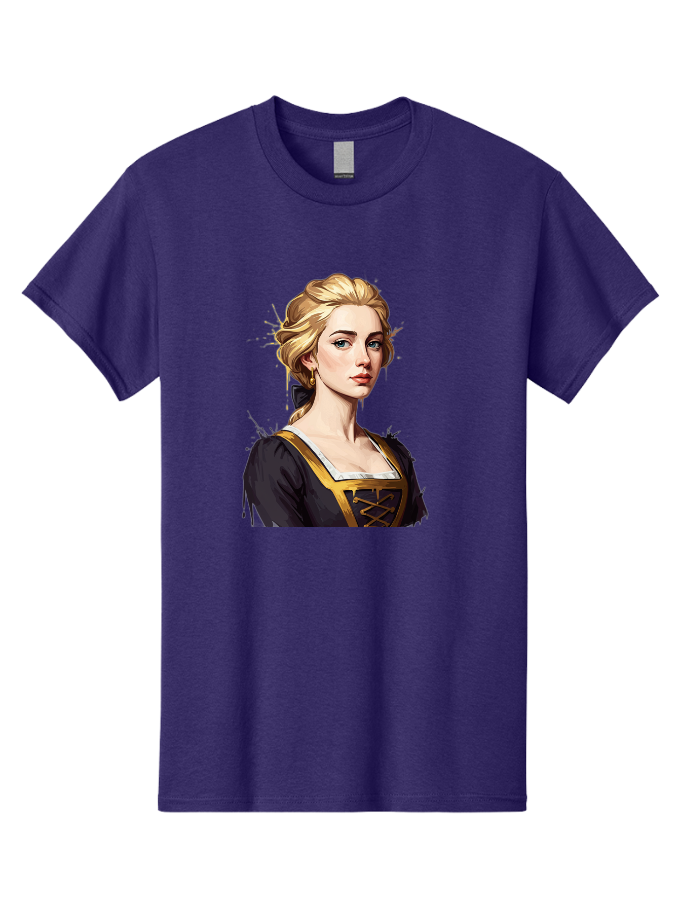 Young-Woman-Portrait Men'S Graphic Tee, 100% Cotton, Comfortable Casual Summer Wear, Machine Washable, Blonde Woman, Renaissance Portrait, Elegant Attire, Blue Eyes, Gold Accents, Medieval Fashion, Historical Figure, Realistic Portrait, Bad946
