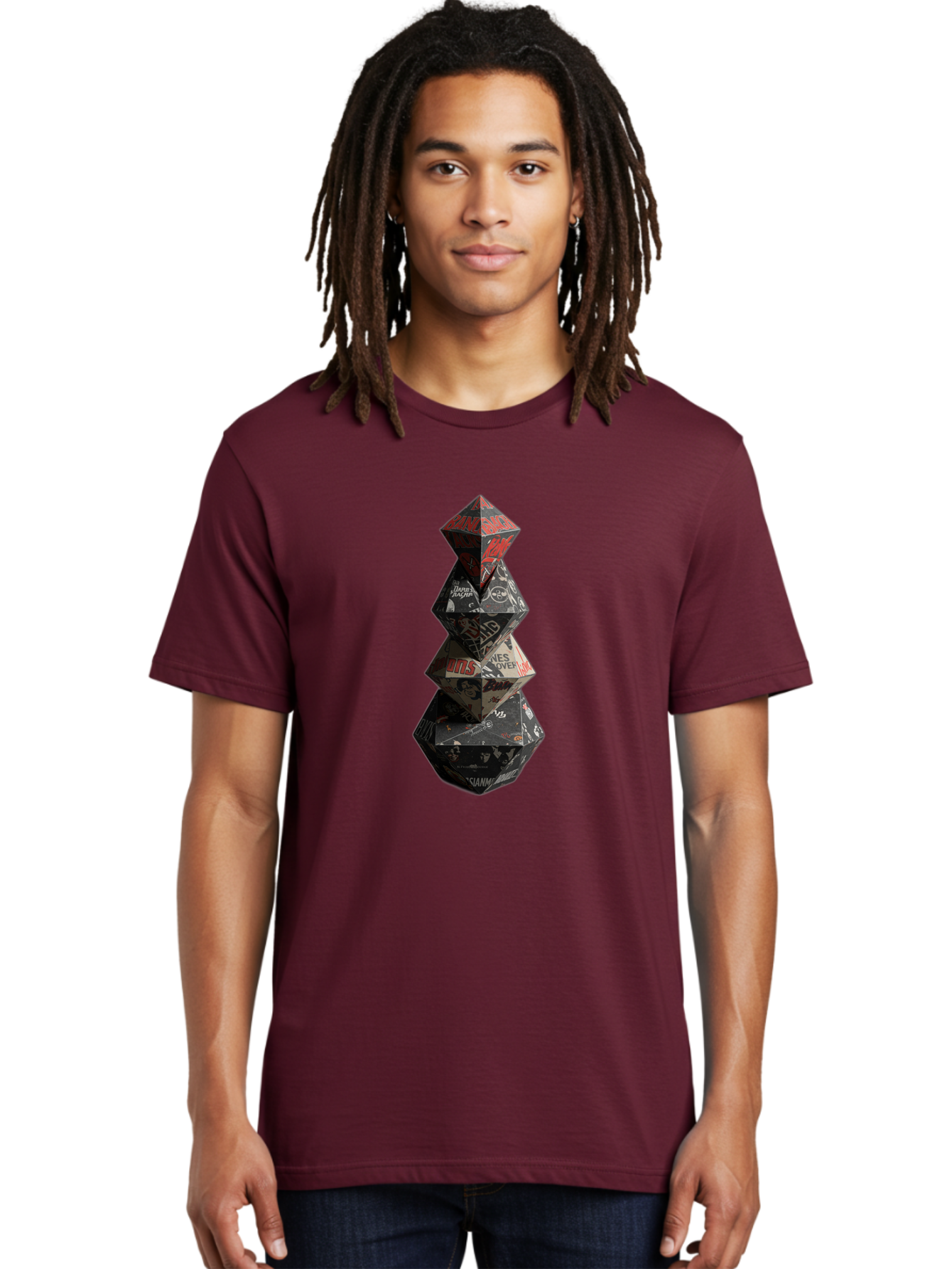 Yves-Saint-Laurent-Christmas-Tree Men'S Graphic Tee, 100% Cotton, Comfortable Casual Summer Wear, Machine Washable, Paper Art, Origami Tree, Geometric Shapes, Red And Black Design, Thank You, Handmade, 3D Art, Intricate Details, Bad947