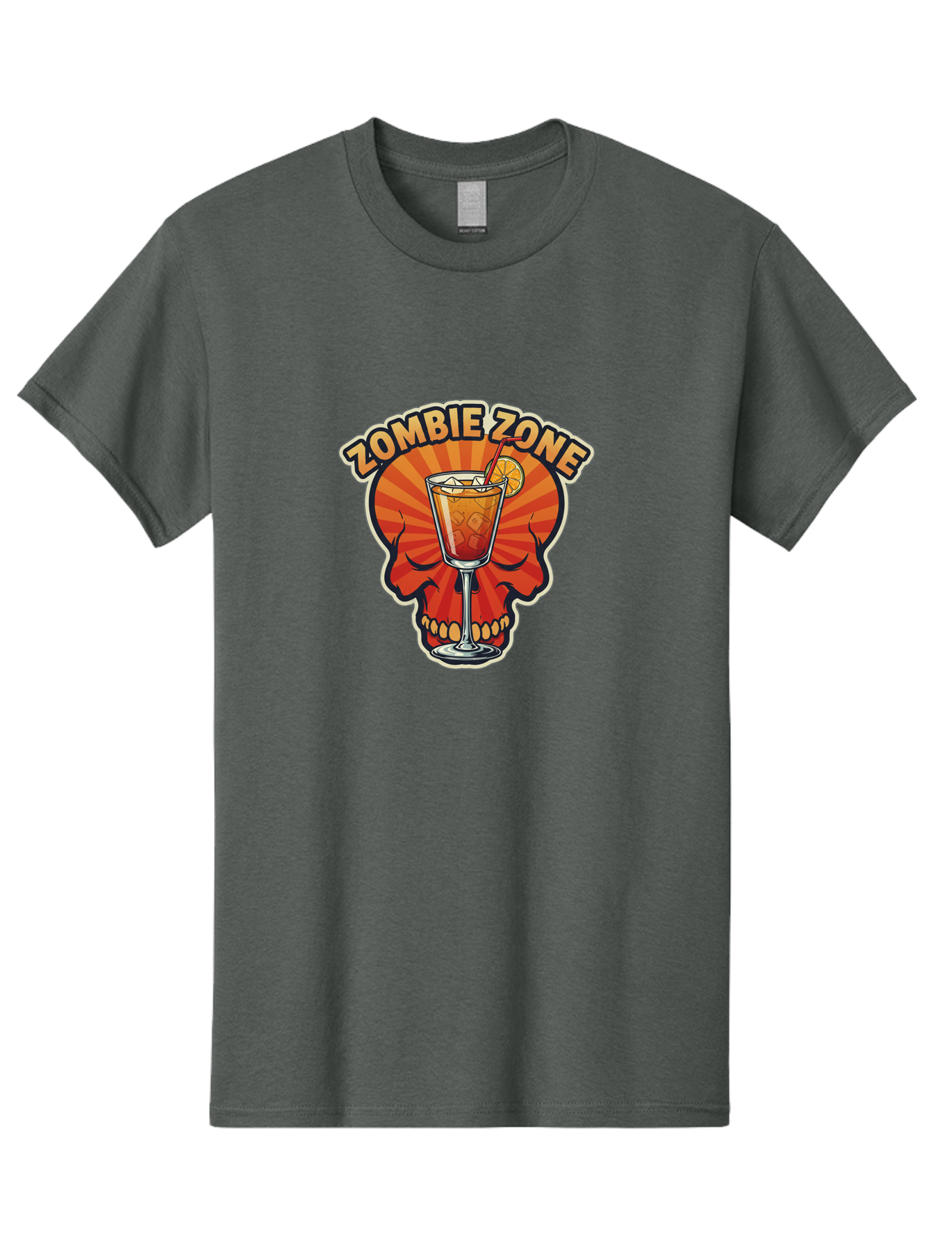 Zombie-Zone Men'S Graphic Tee, 100% Cotton, Comfortable Casual Summer Wear, Machine Washable, Zombie Zone Cocktail, Orange And Red Skull, Tiki Drink, Zombie-Themed Bar, Cocktail Party, Summer Vibes, Orange Drink, Horror-Themed Drinks Bad949