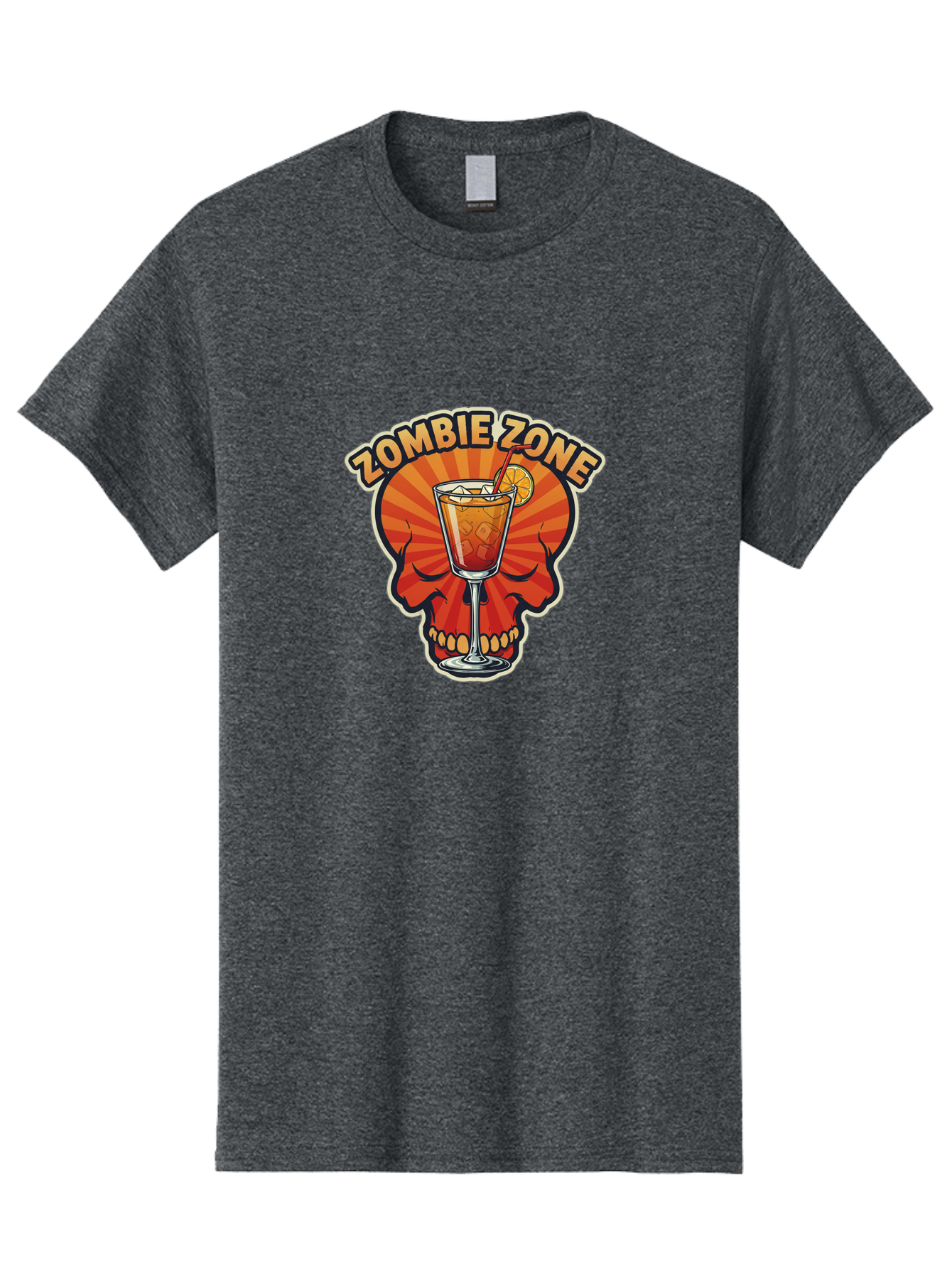 Zombie-Zone Men'S Graphic Tee, 100% Cotton, Comfortable Casual Summer Wear, Machine Washable, Zombie Zone Cocktail, Orange And Red Skull, Tiki Drink, Zombie-Themed Bar, Cocktail Party, Summer Vibes, Orange Drink, Horror-Themed Drinks Bad949