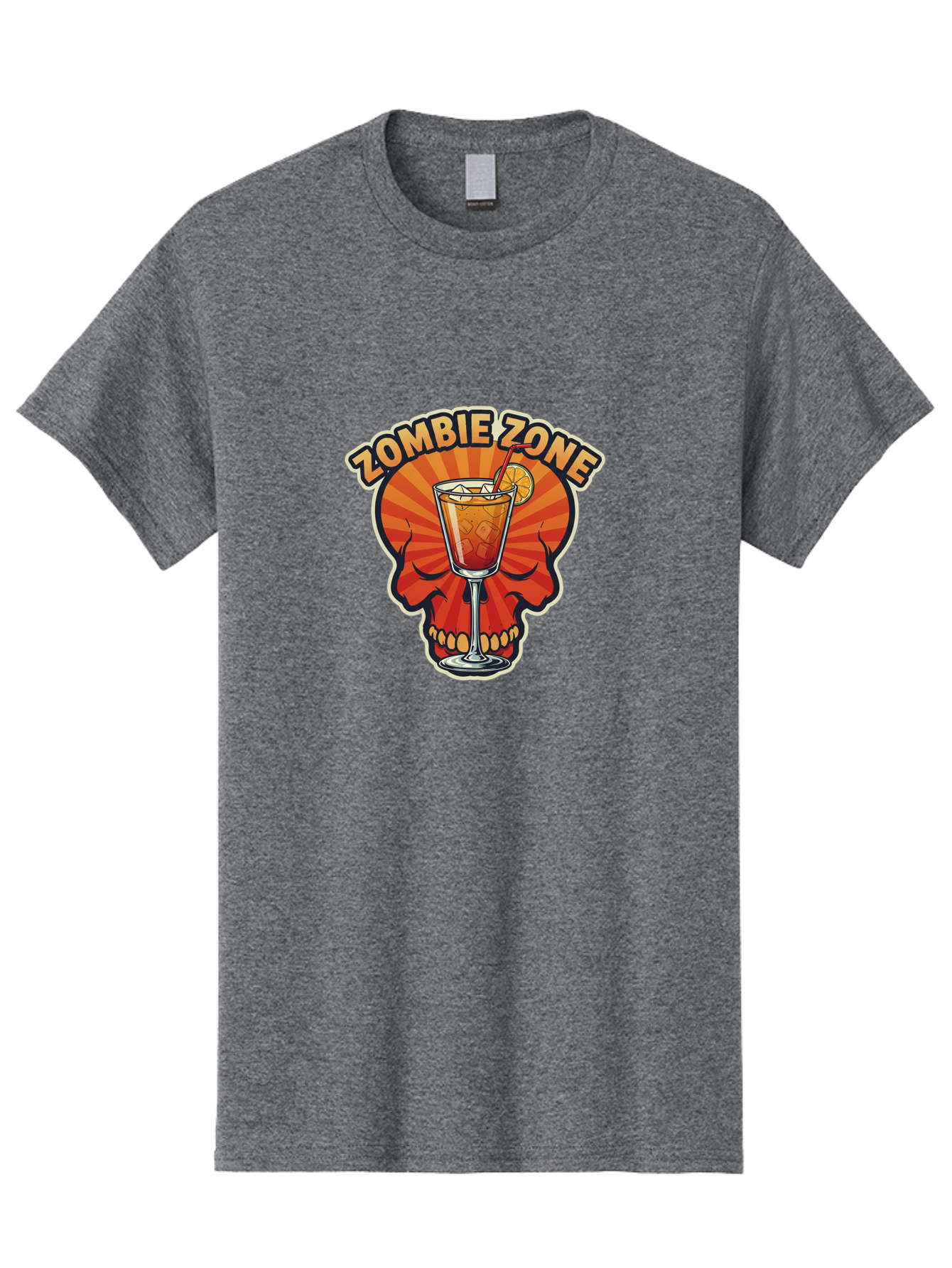 Zombie-Zone Men'S Graphic Tee, 100% Cotton, Comfortable Casual Summer Wear, Machine Washable, Zombie Zone Cocktail, Orange And Red Skull, Tiki Drink, Zombie-Themed Bar, Cocktail Party, Summer Vibes, Orange Drink, Horror-Themed Drinks Bad949