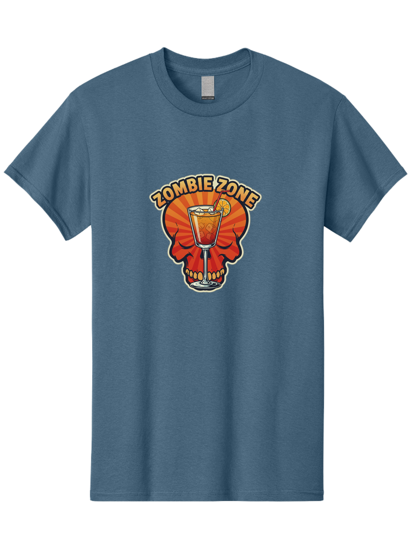 Zombie-Zone Men'S Graphic Tee, 100% Cotton, Comfortable Casual Summer Wear, Machine Washable, Zombie Zone Cocktail, Orange And Red Skull, Tiki Drink, Zombie-Themed Bar, Cocktail Party, Summer Vibes, Orange Drink, Horror-Themed Drinks Bad949
