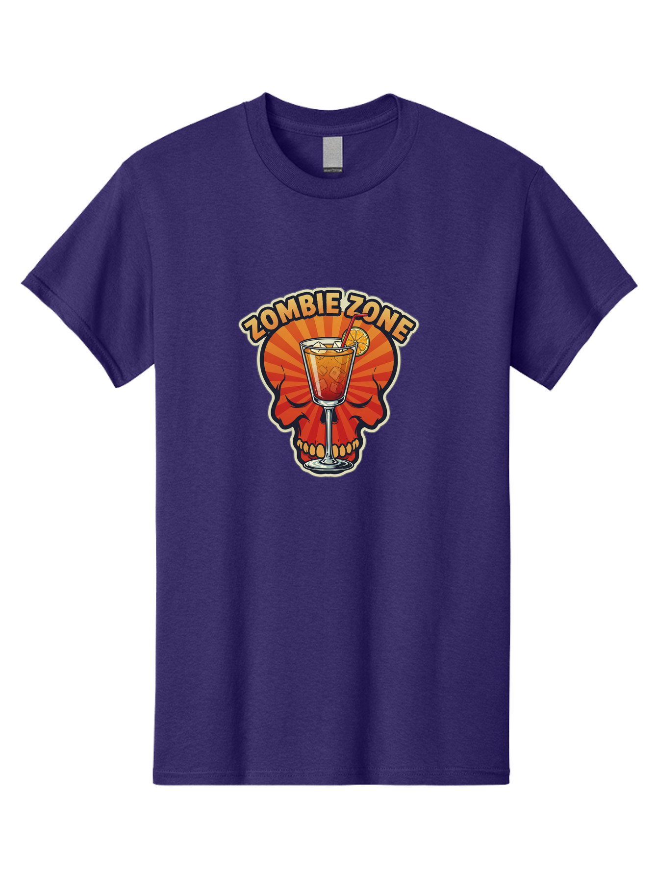 Zombie-Zone Men'S Graphic Tee, 100% Cotton, Comfortable Casual Summer Wear, Machine Washable, Zombie Zone Cocktail, Orange And Red Skull, Tiki Drink, Zombie-Themed Bar, Cocktail Party, Summer Vibes, Orange Drink, Horror-Themed Drinks Bad949