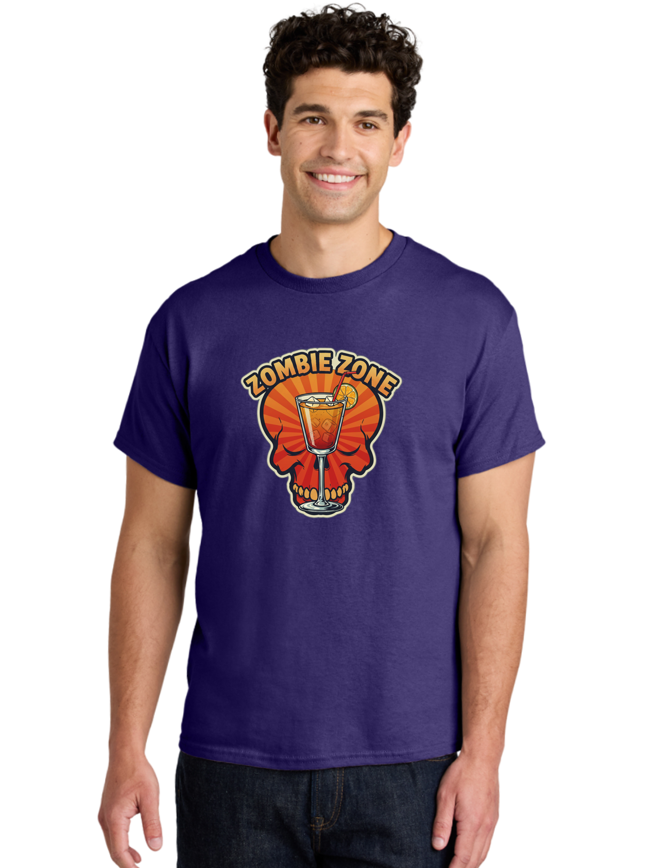 Zombie-Zone Men'S Graphic Tee, 100% Cotton, Comfortable Casual Summer Wear, Machine Washable, Zombie Zone Cocktail, Orange And Red Skull, Tiki Drink, Zombie-Themed Bar, Cocktail Party, Summer Vibes, Orange Drink, Horror-Themed Drinks Bad949