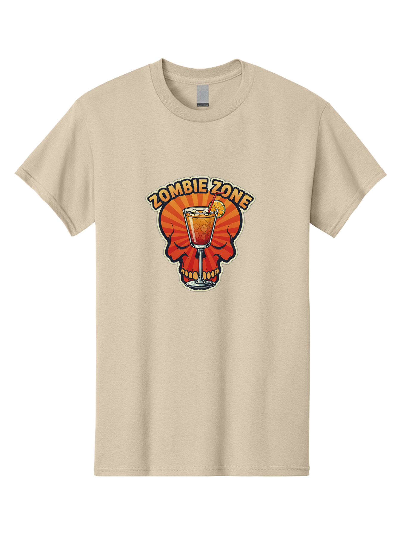 Zombie-Zone Men'S Graphic Tee, 100% Cotton, Comfortable Casual Summer Wear, Machine Washable, Zombie Zone Cocktail, Orange And Red Skull, Tiki Drink, Zombie-Themed Bar, Cocktail Party, Summer Vibes, Orange Drink, Horror-Themed Drinks Bad949